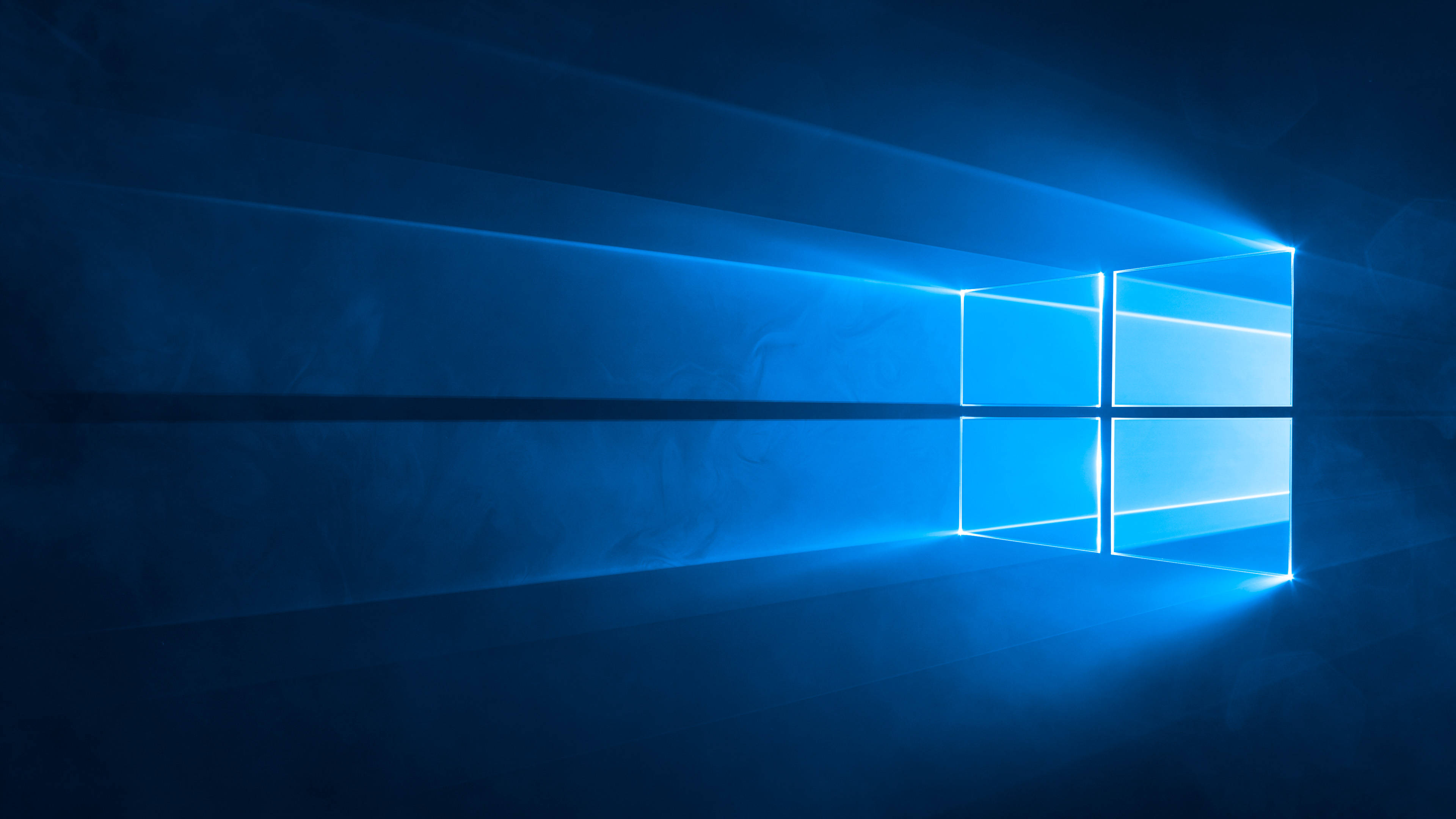 Windows Stock, glowing blue window logo, dark textured background, 4K Desktop Wallpaper