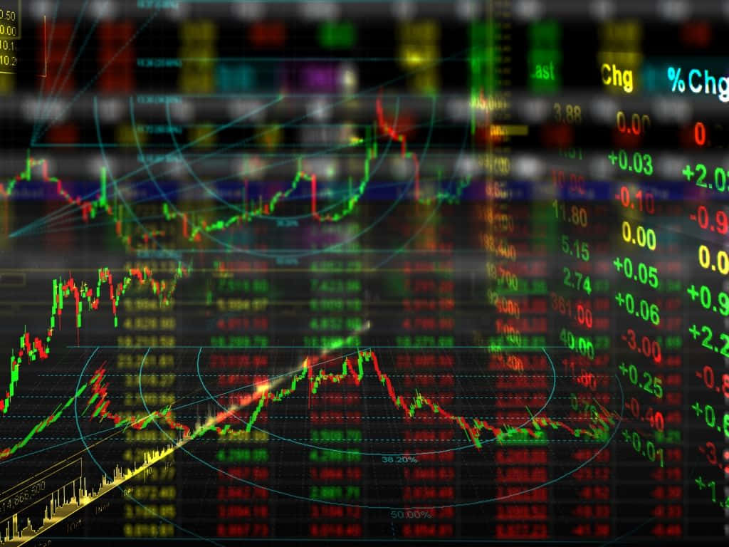 Mutual Stock Price, glowing green, red candlestick charts, SD Desktop Wallpaper