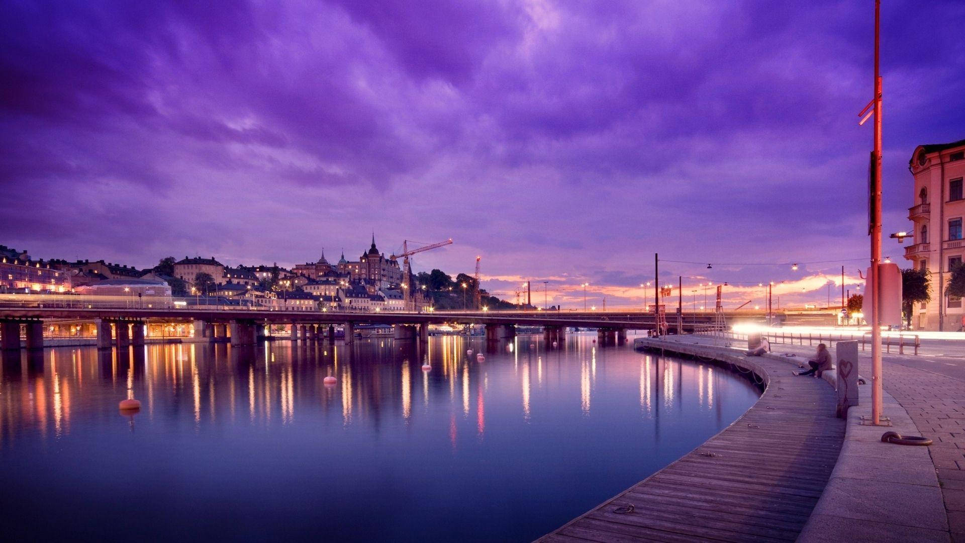 Stockholm, waterfront, twilight, Full HD Desktop Wallpaper
