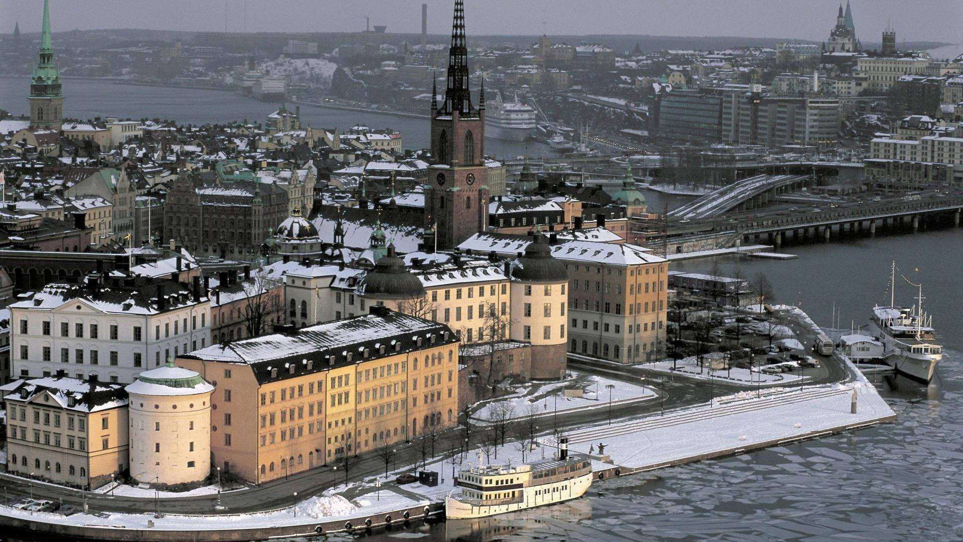 Stockholm, snowy, skyline, Full HD Desktop Wallpaper