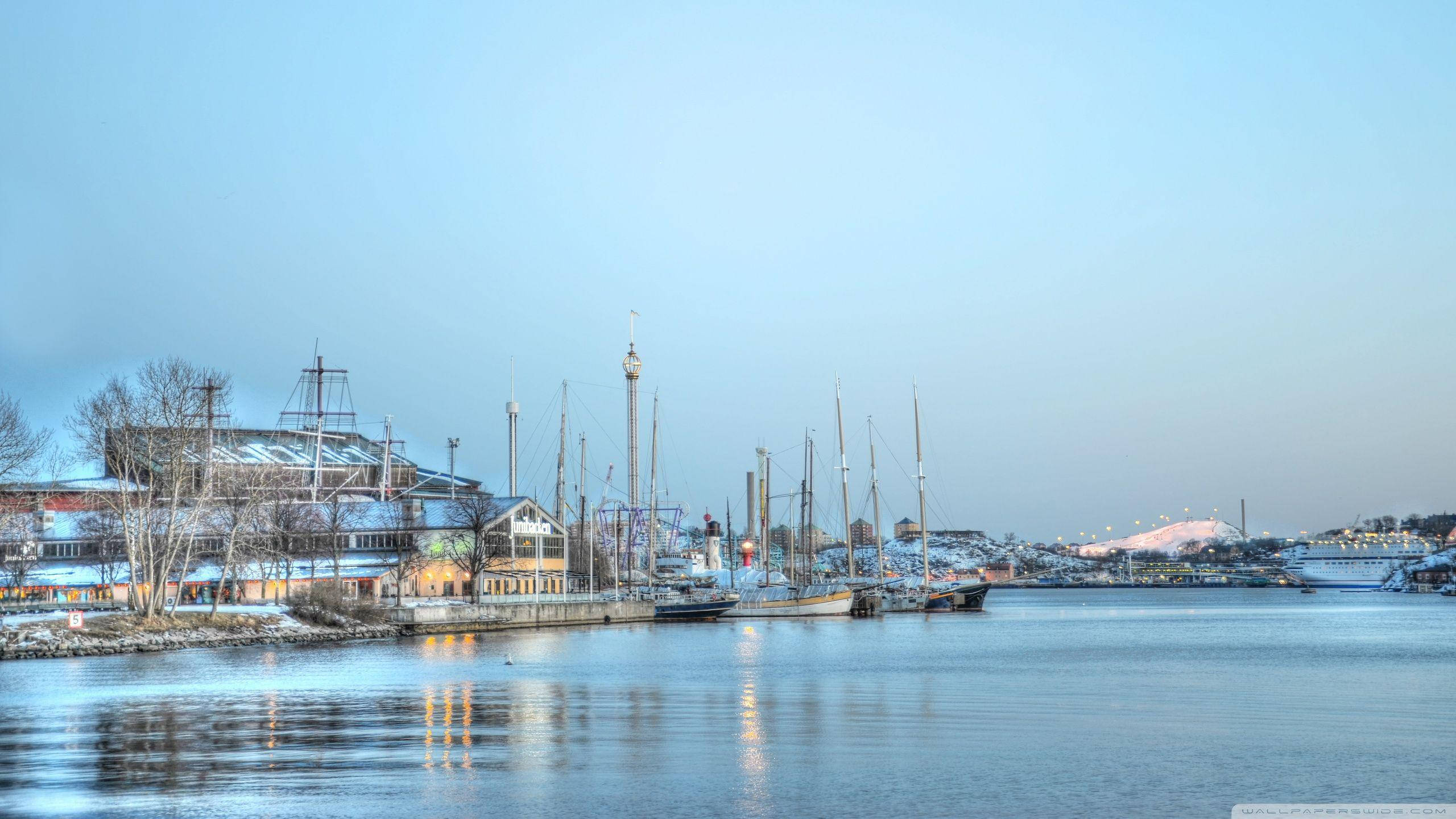 Stockholm, harbor, winter, 2K Desktop Wallpaper