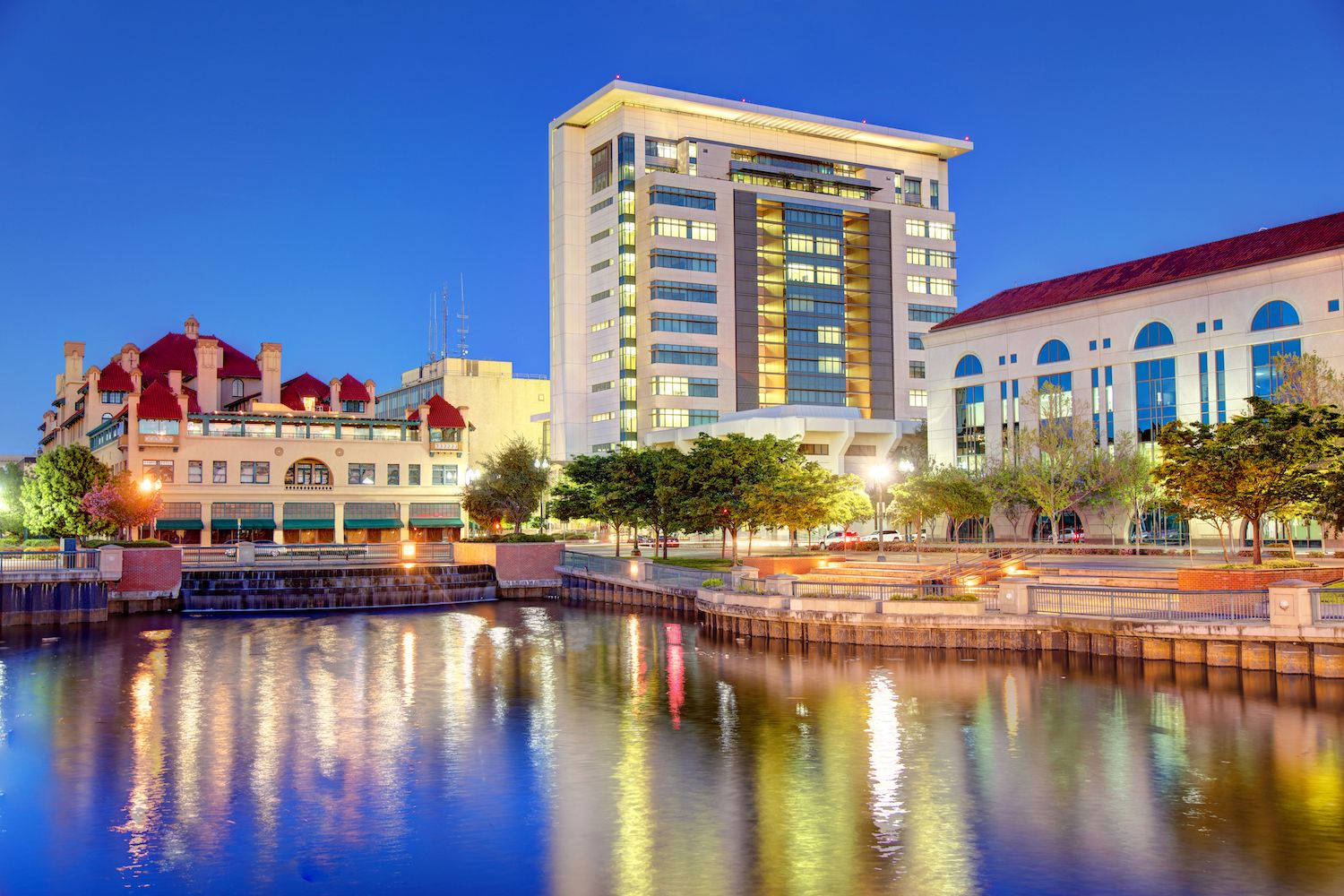 Stockton, Night Lights, twilight sky, HD Desktop Wallpaper