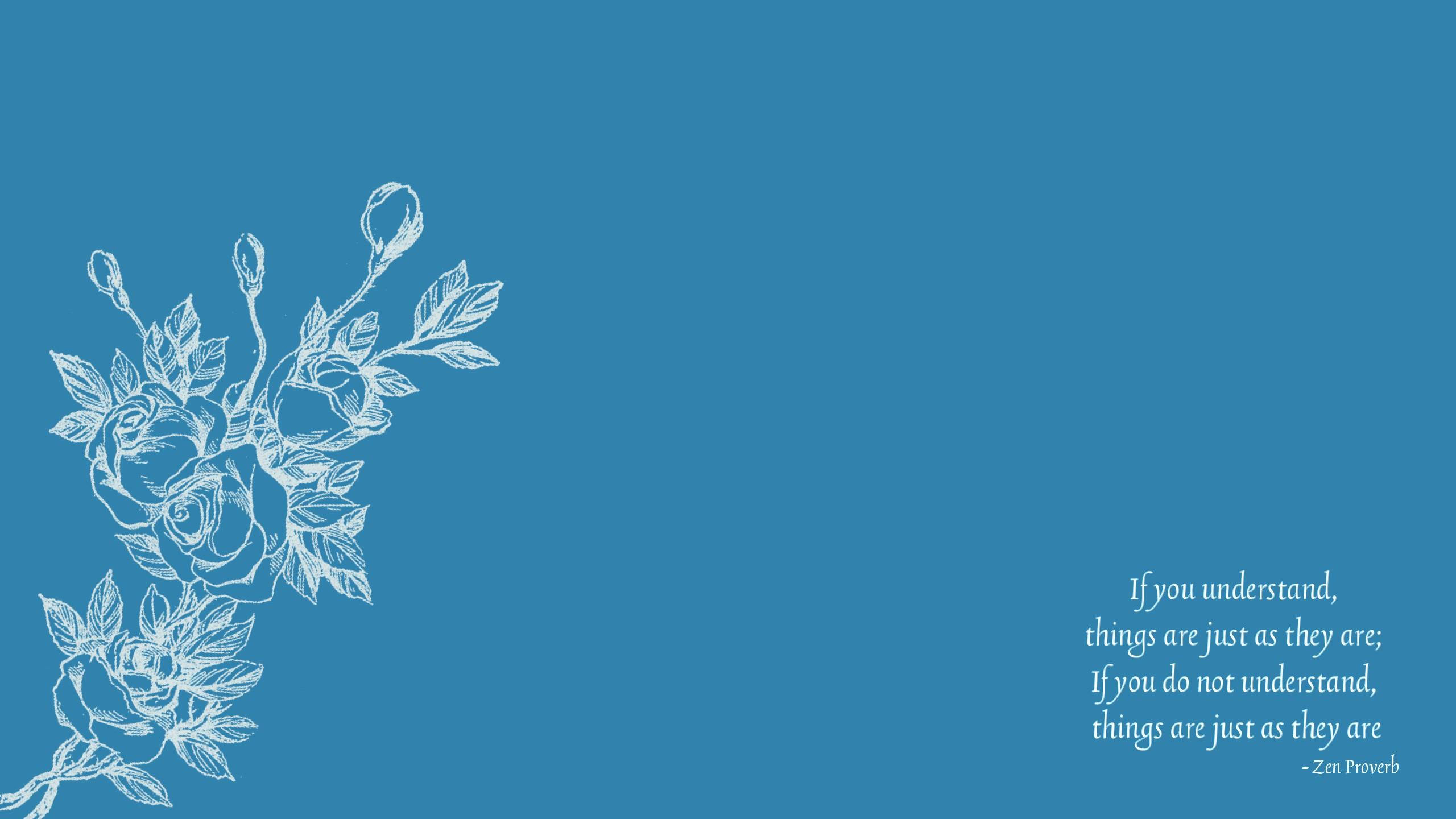 Stoicism, Zen, white line-art roses, 2K Desktop Wallpaper