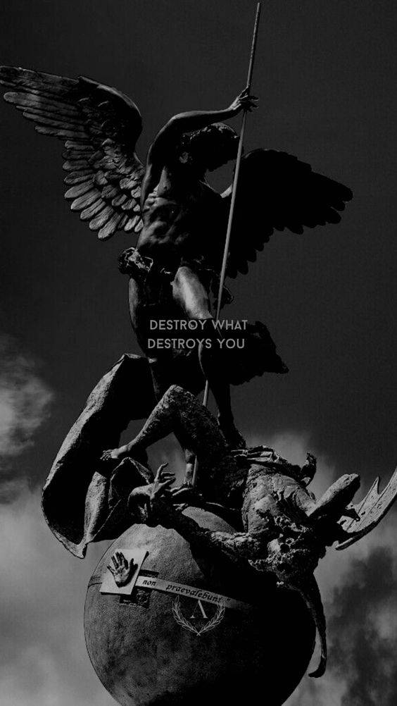 Stoicism, winged angel, defeated dragon, SD Phone Wallpaper
