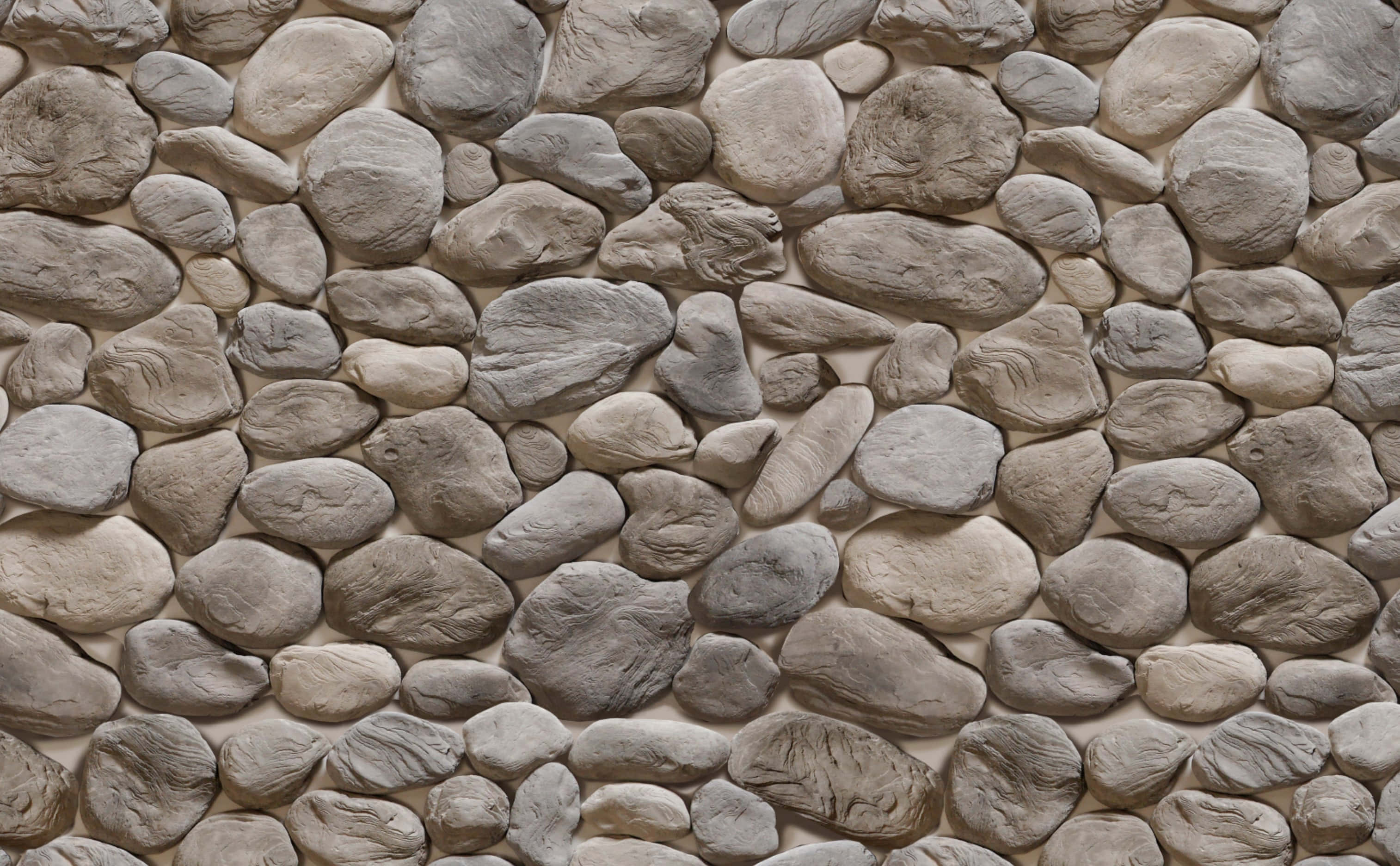 stone texture, textured stone wall, rounded gray and beige pebbles, 2K Desktop Wallpaper