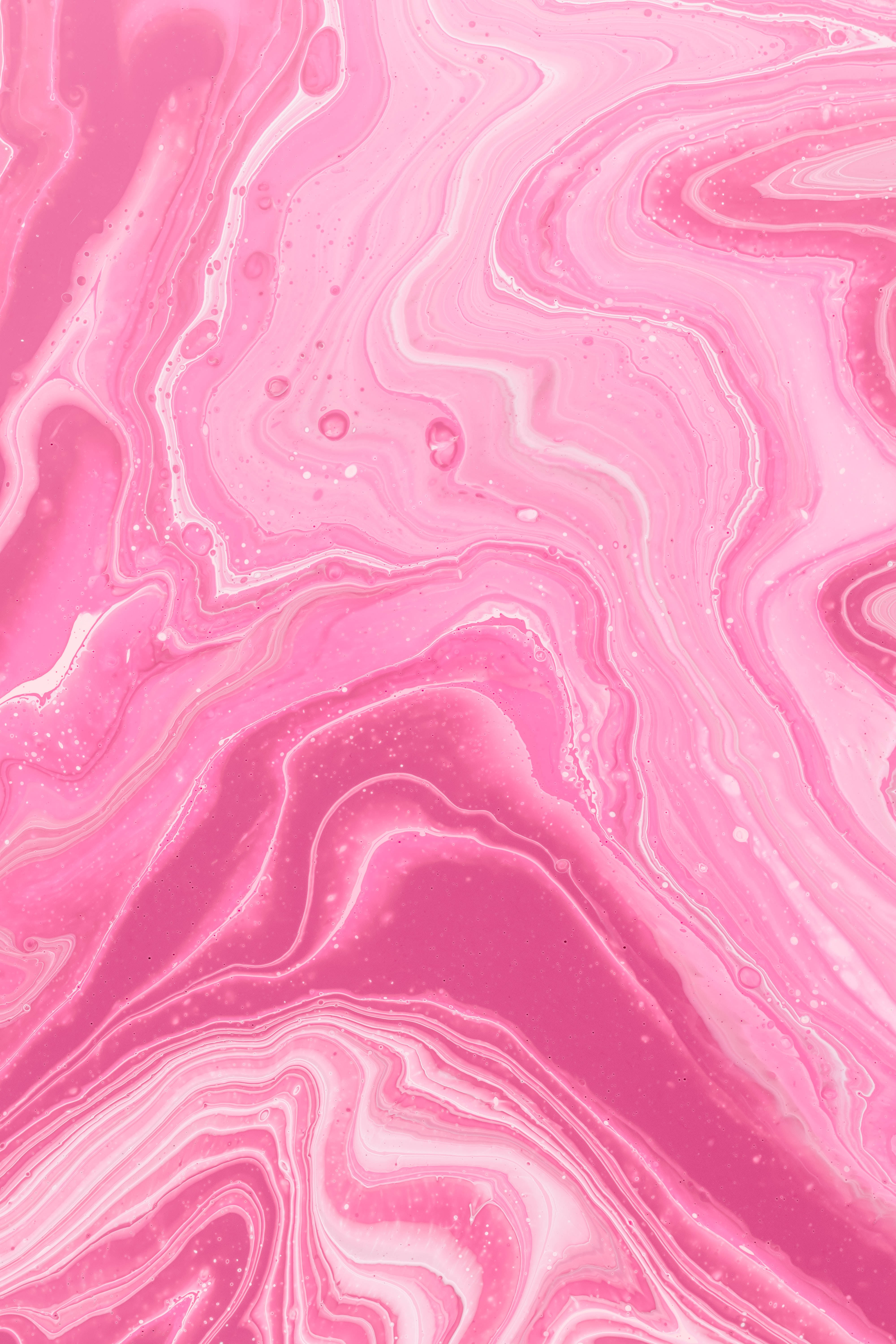 pink aesthetic swirly marble, swirling pink and white liquid, glossy droplets, 5K Phone Wallpaper