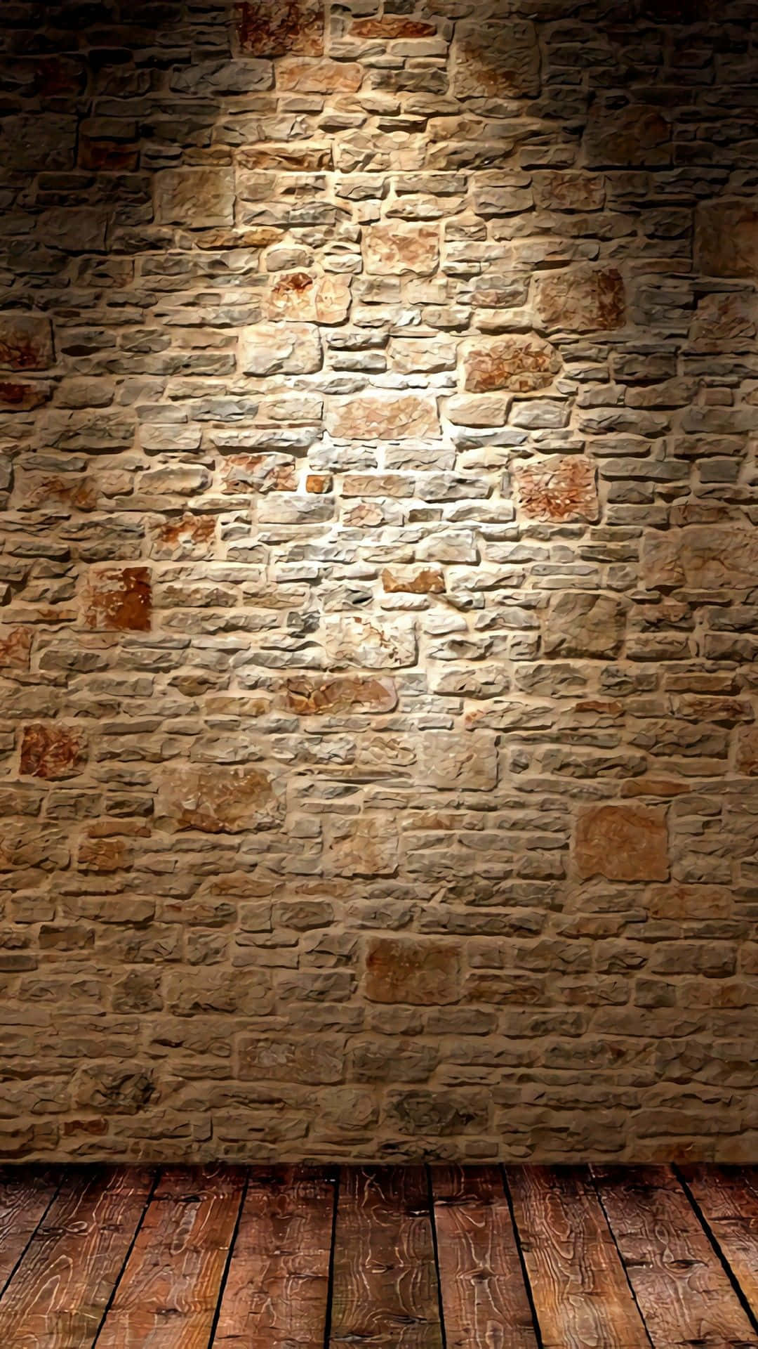 rustic stone wall, wooden floor, warmly lit, Full HD Phone Wallpaper
