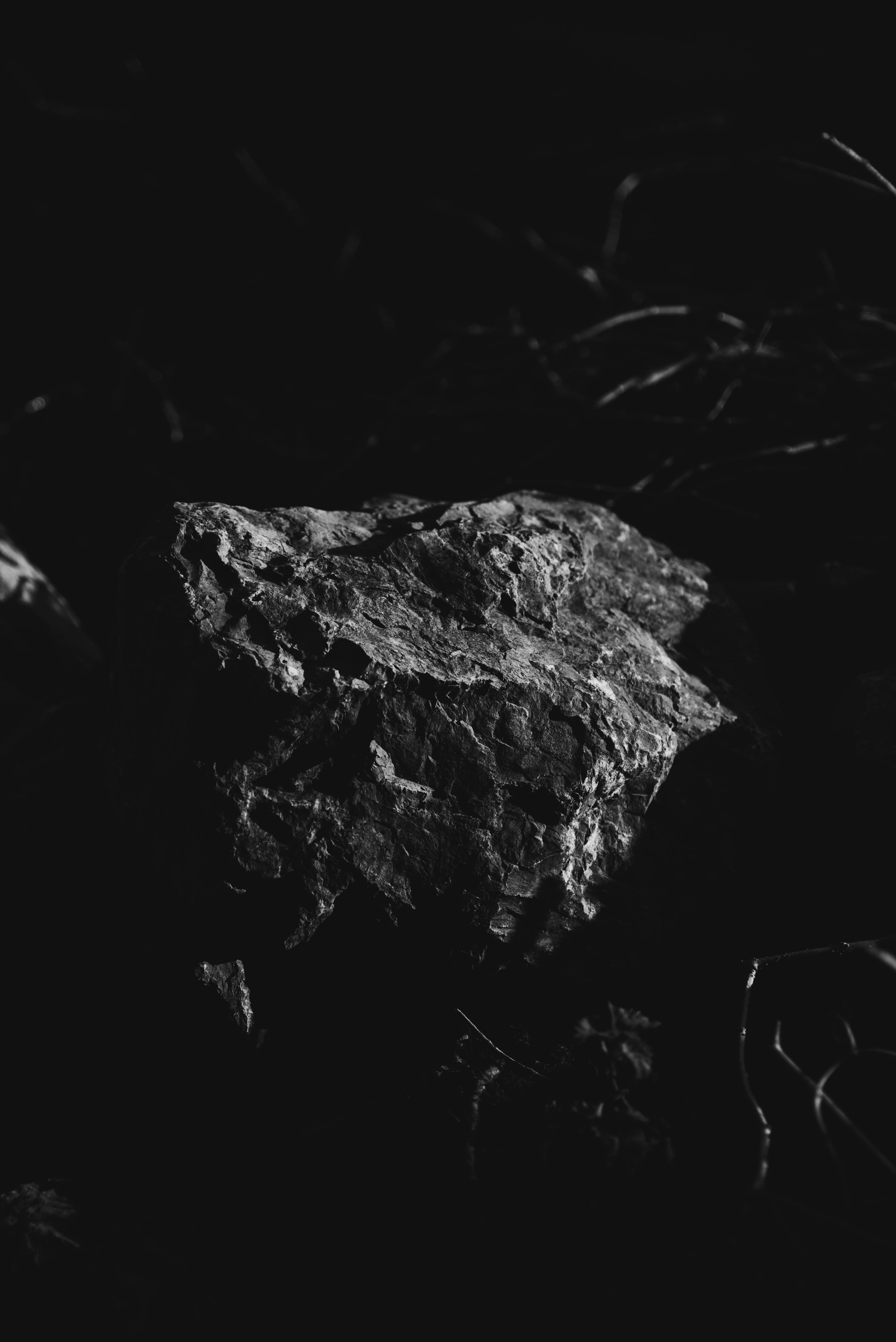 Stone, black and white, rugged rock, 5K Phone Wallpaper