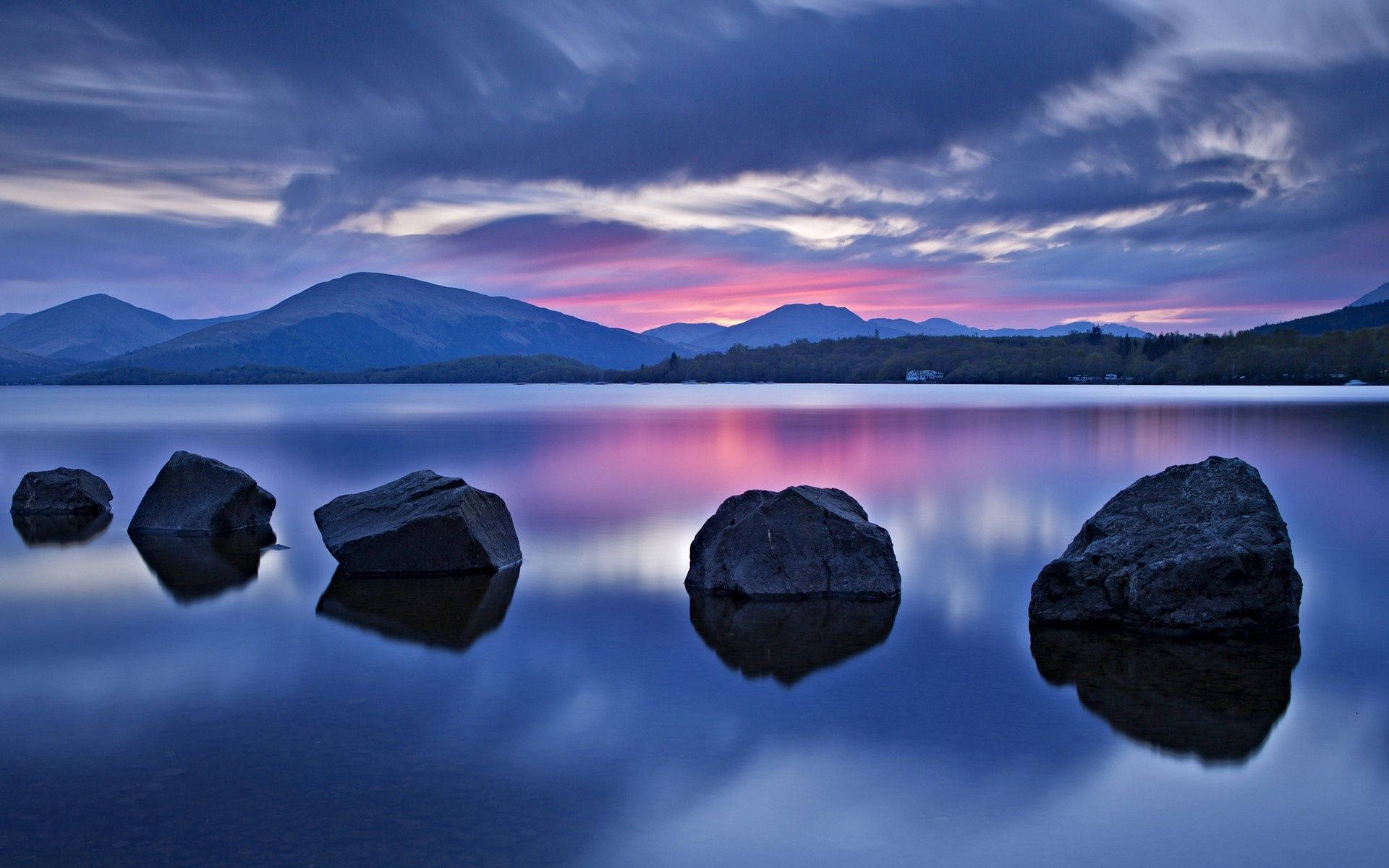 stone, lake, twilight sky, Full HD Desktop Wallpaper