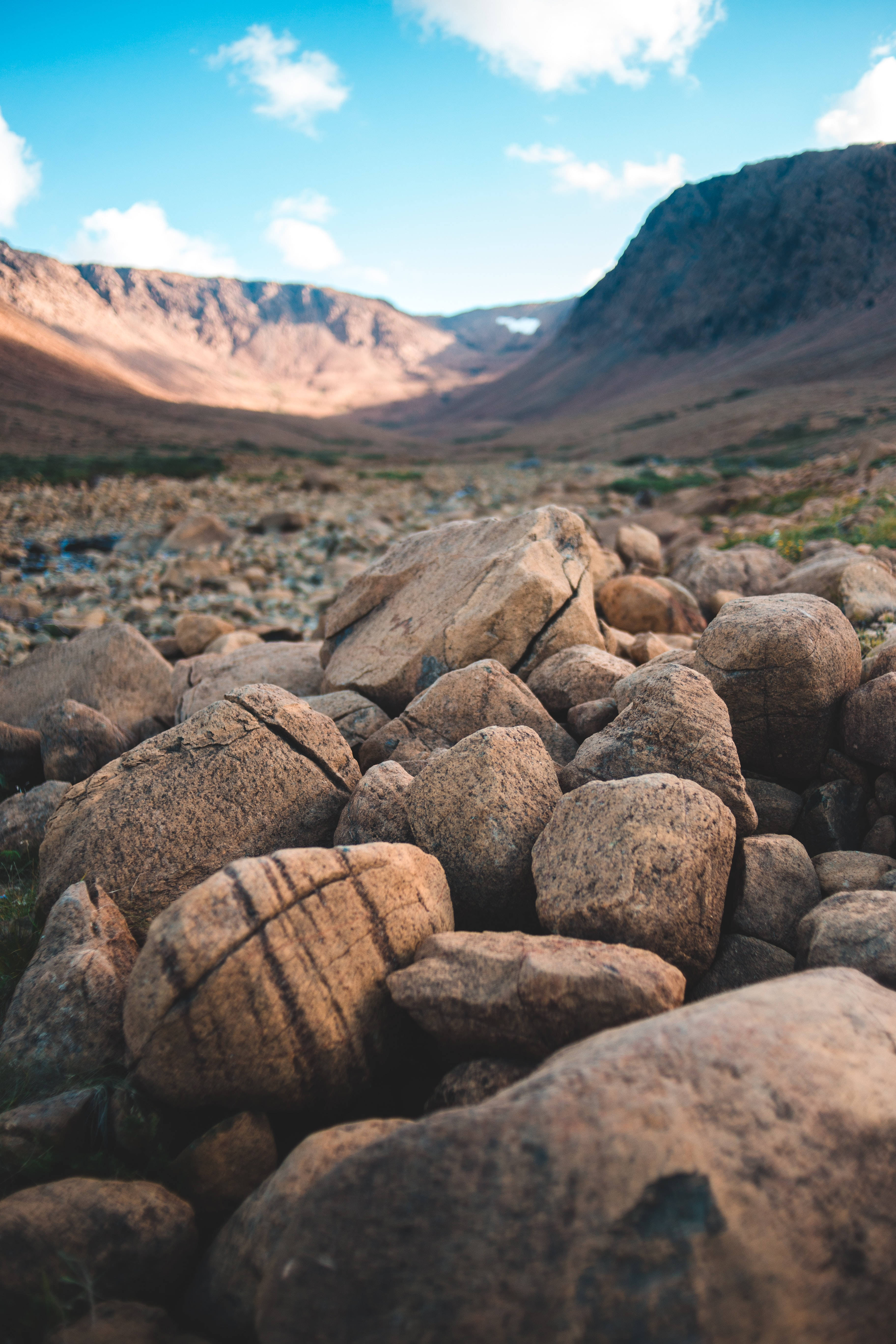mountain valley, boulders, sunlit, 5K Phone Wallpaper