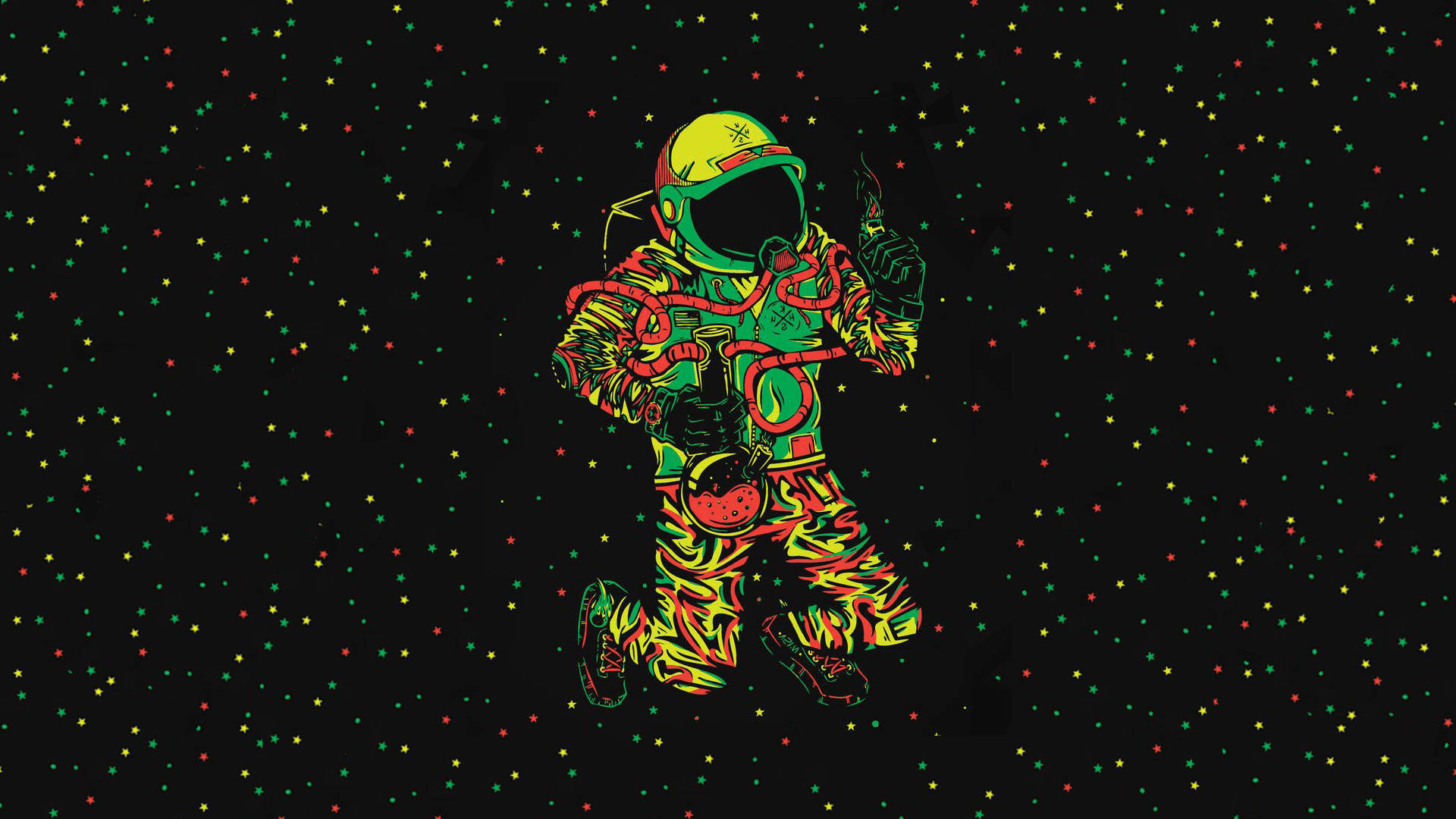 Stoned Cartoon, neon astronaut, psychedelic suit, Full HD Desktop Wallpaper