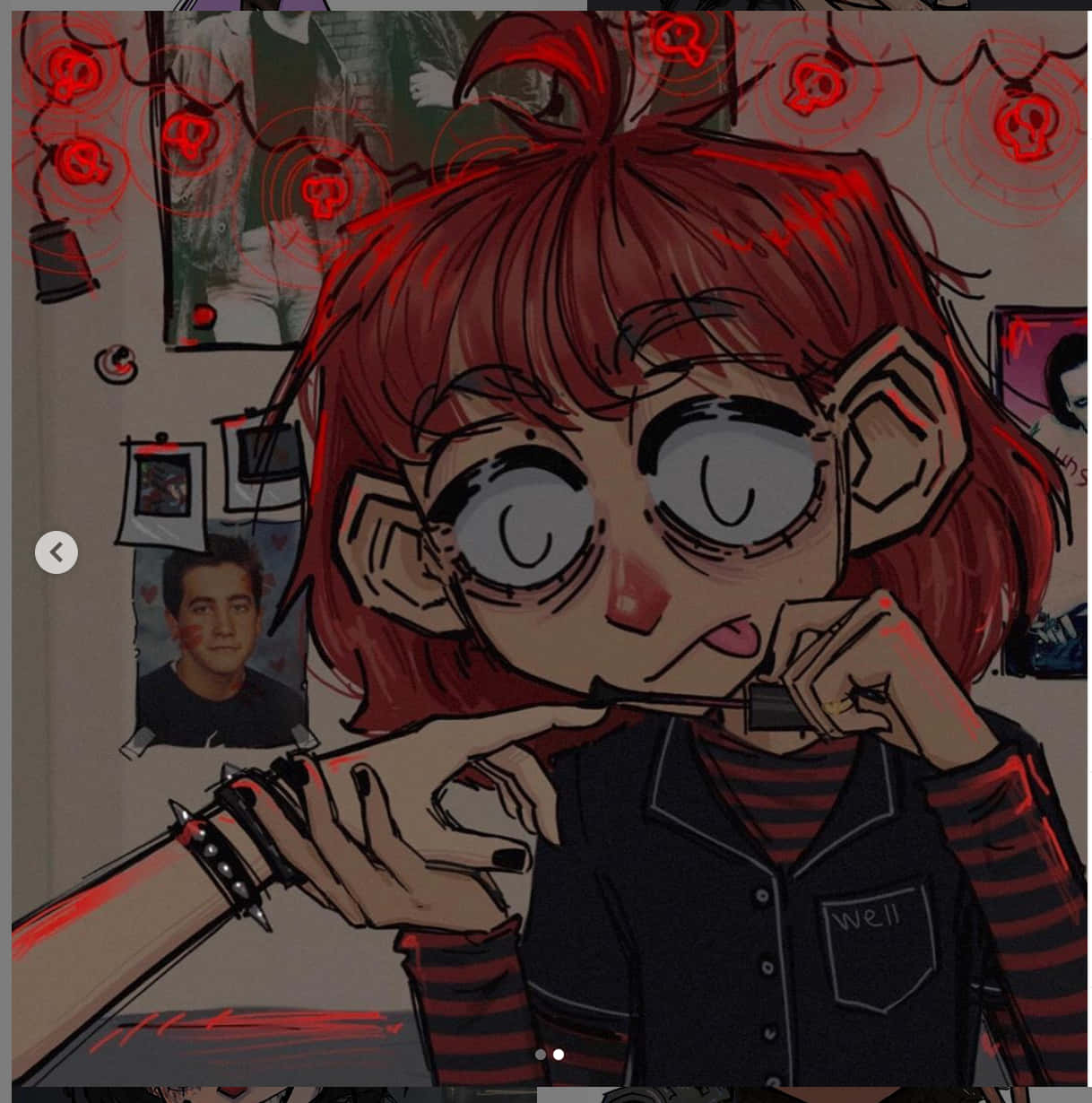 grunge cartoon, red-haired anime girl, wide eyes, SD Phone Wallpaper