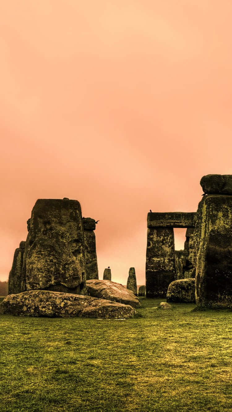 Stonehenge, pink clouds, peach sky, HD Phone Wallpaper