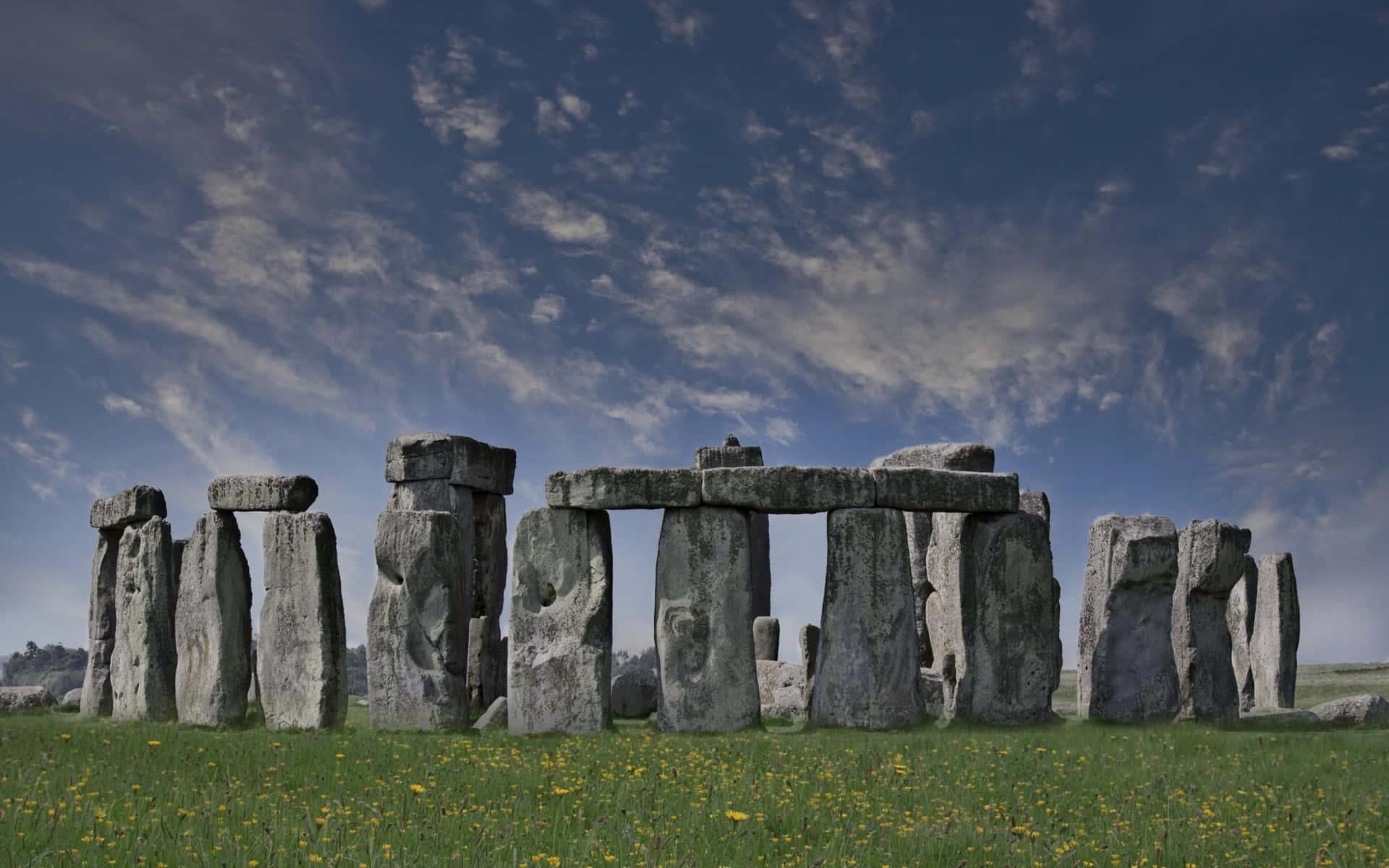 Stonehenge, prehistoric stone circle site, vibrant green meadow, Full HD Desktop Wallpaper