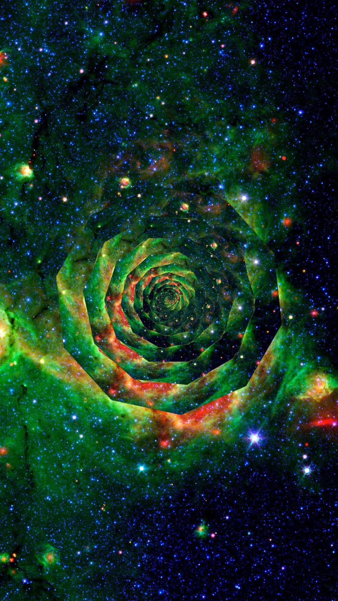 Stoner Galaxy iPhone, spiral galaxy, vibrant green and red nebulae, Full HD Phone Wallpaper