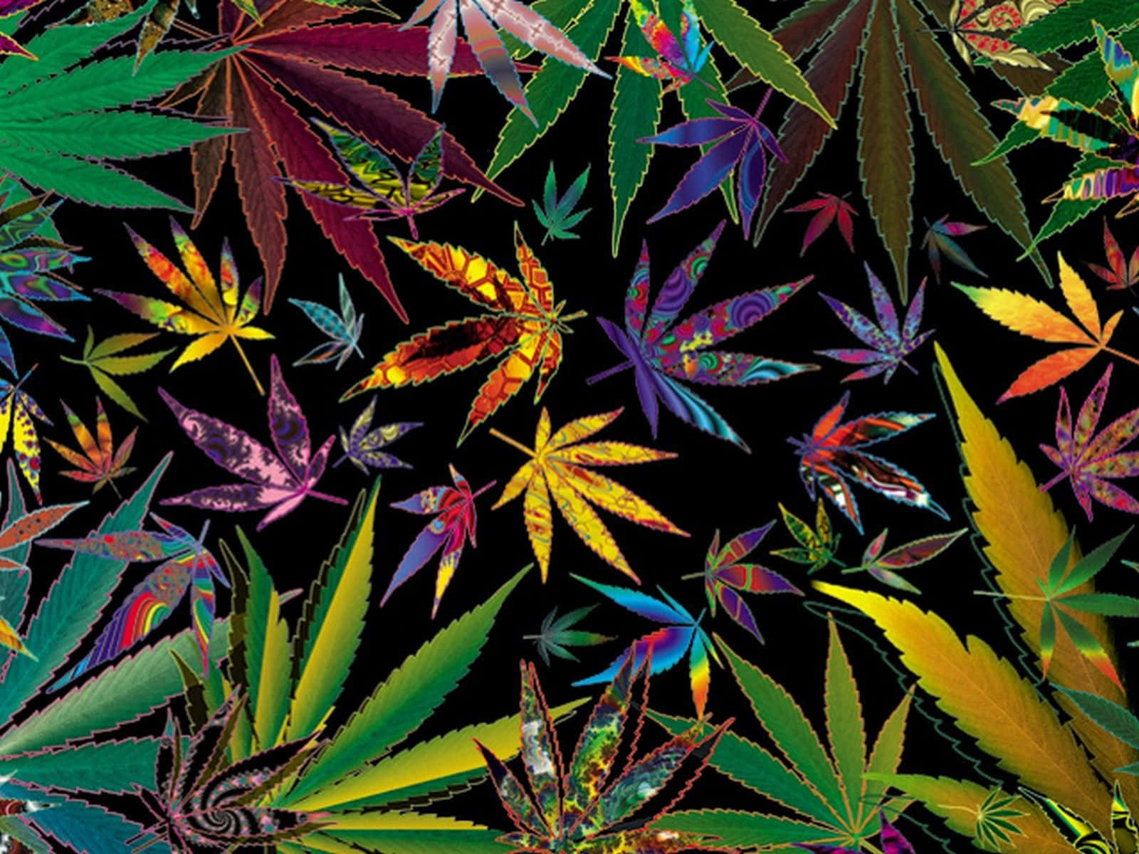 Cute Stoner iPhone Theme, psychedelic cannabis leaves, rainbow hues, HD Desktop Wallpaper