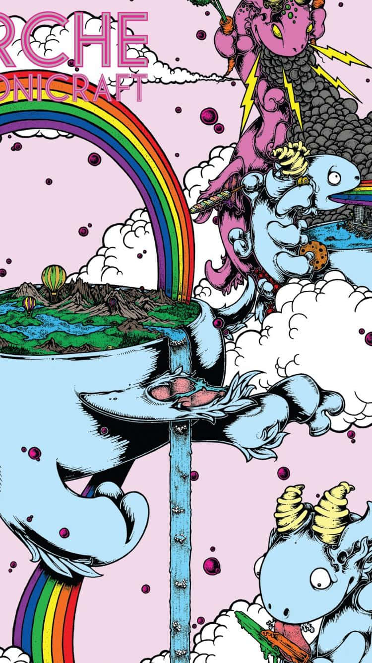 Stoner iPhone, blue creature, rainbow, HD Phone Wallpaper