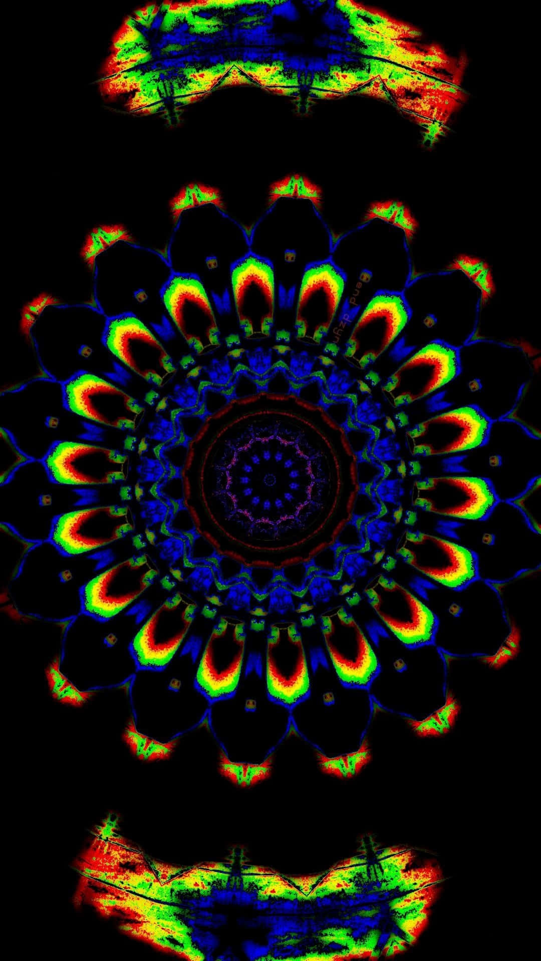 Stoner iPhone, neon mandala, symmetrical fractal patterns, Full HD Phone Wallpaper