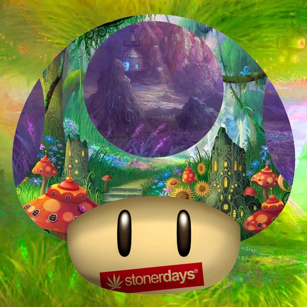 Stoner iPhone, mushroom-shaped portal, glowing purple fantasy valley, SD Desktop Wallpaper