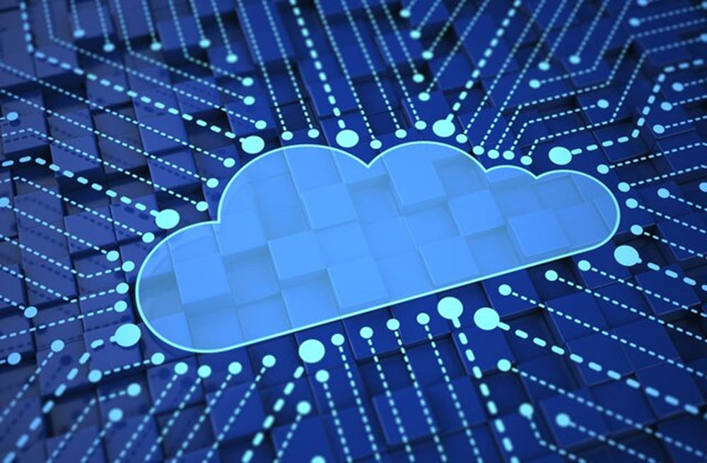 cloud storage network connection system, glowing blue cloud icon, circuit board, SD Desktop Wallpaper