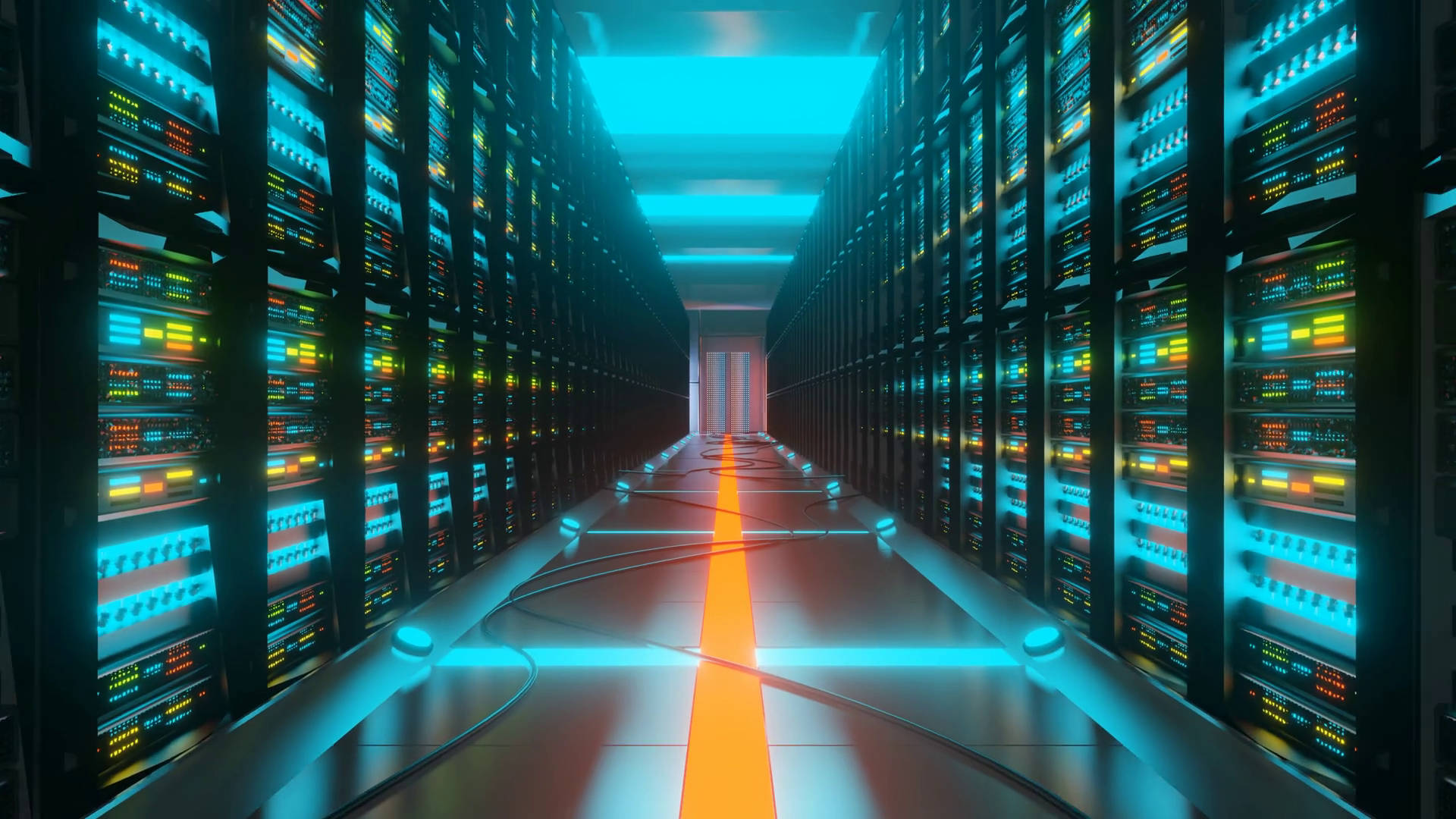 storage, data servers, glowing blue lights, Full HD Desktop Wallpaper
