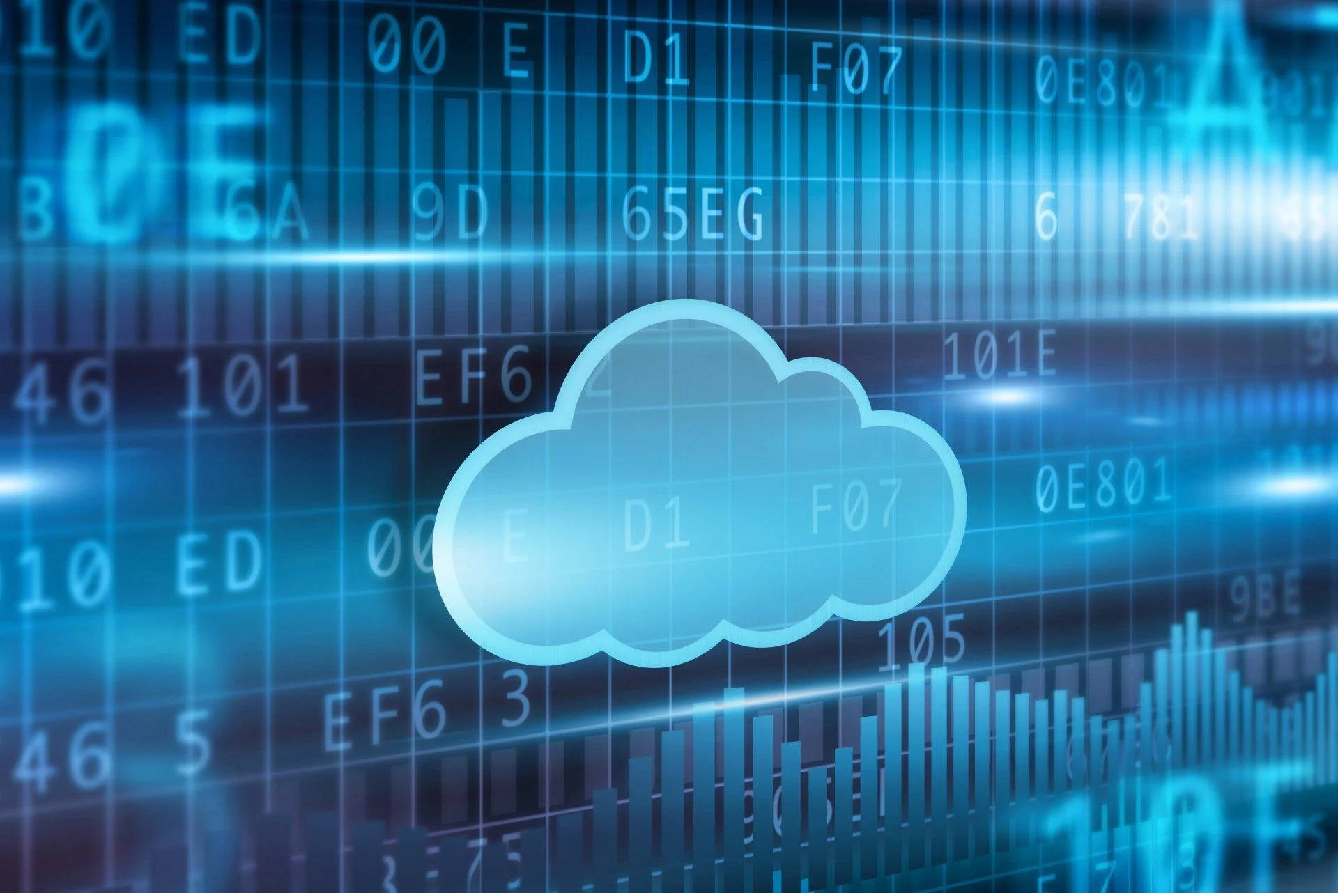glowing blue cloud icon, digital grid, hexadecimal code, Full HD Desktop Wallpaper