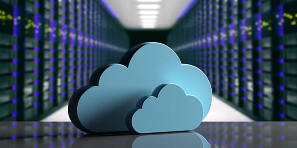 cloud storage symbol, blue cloud icon, reflective surface, SD Desktop Wallpaper