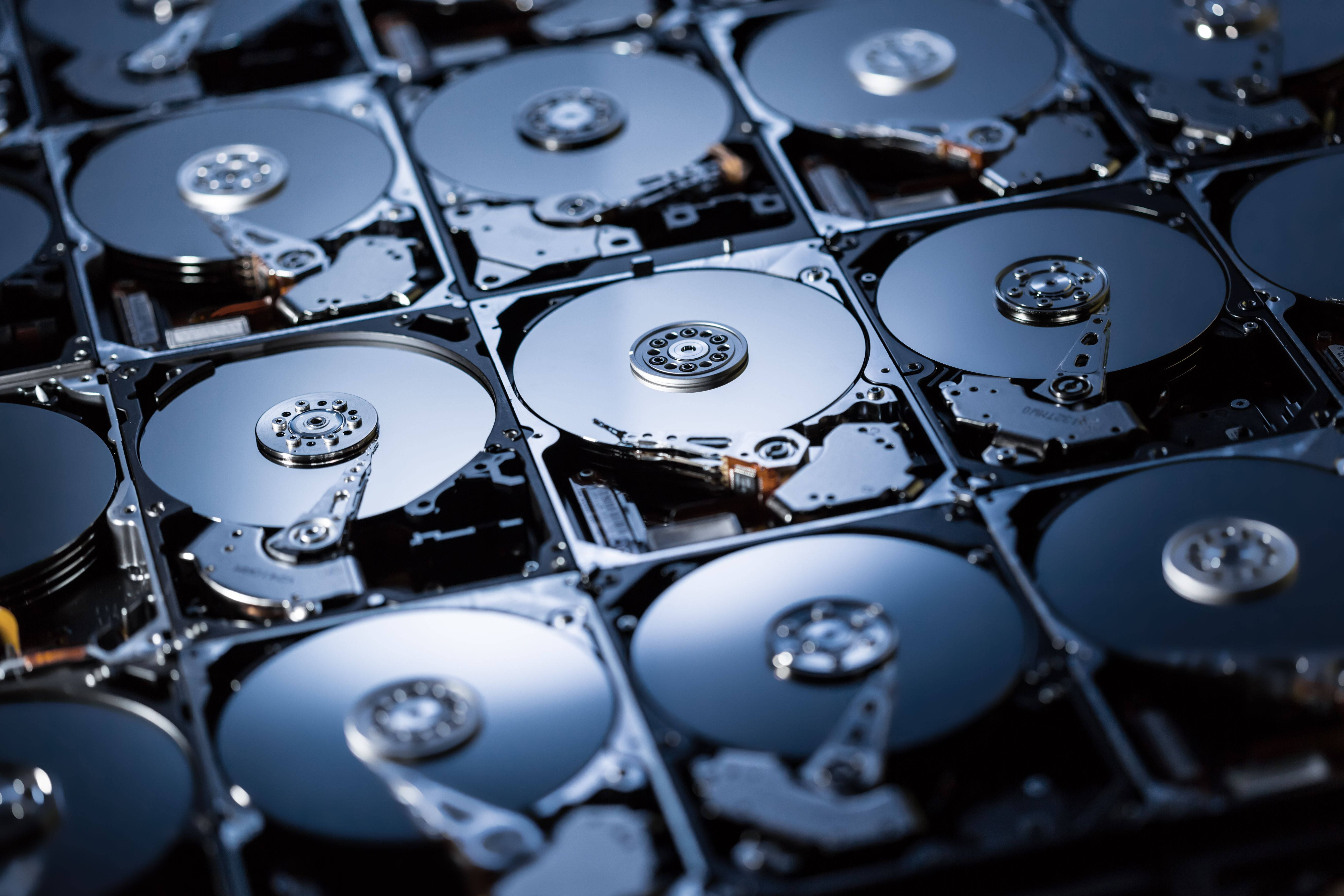 hard disk drives, metallic surfaces, mechanical arms, 5K Desktop Wallpaper