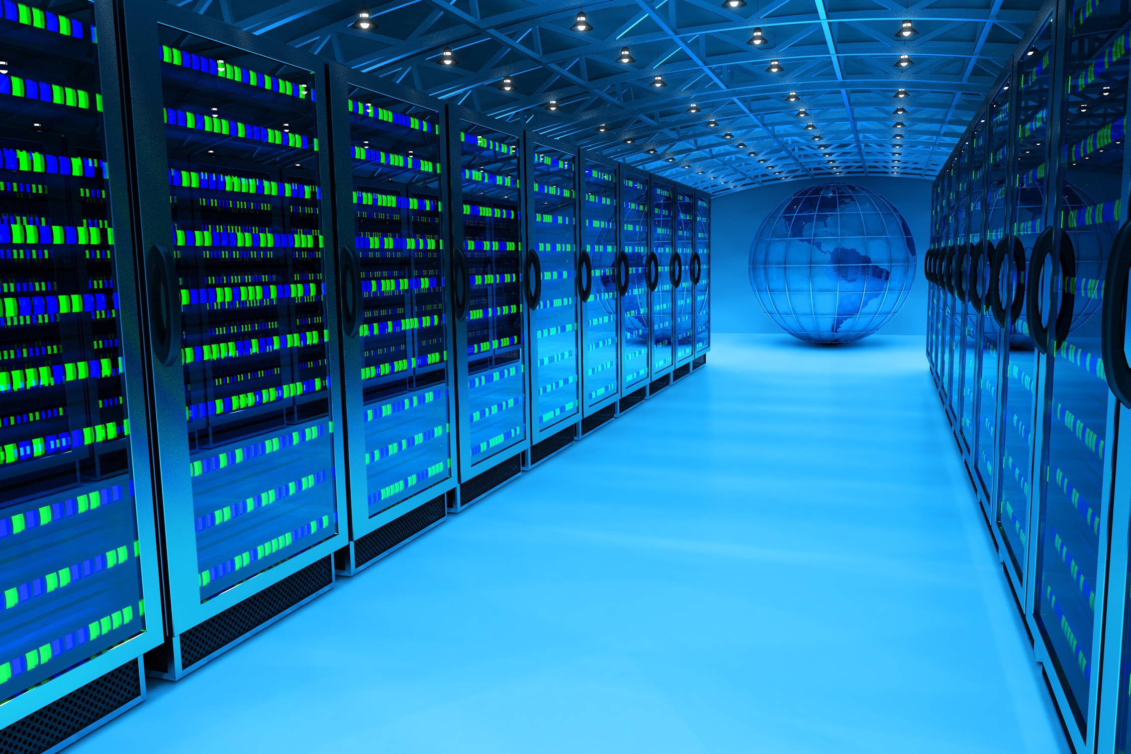 data center, glowing blue, glowing green, Full HD Desktop Wallpaper
