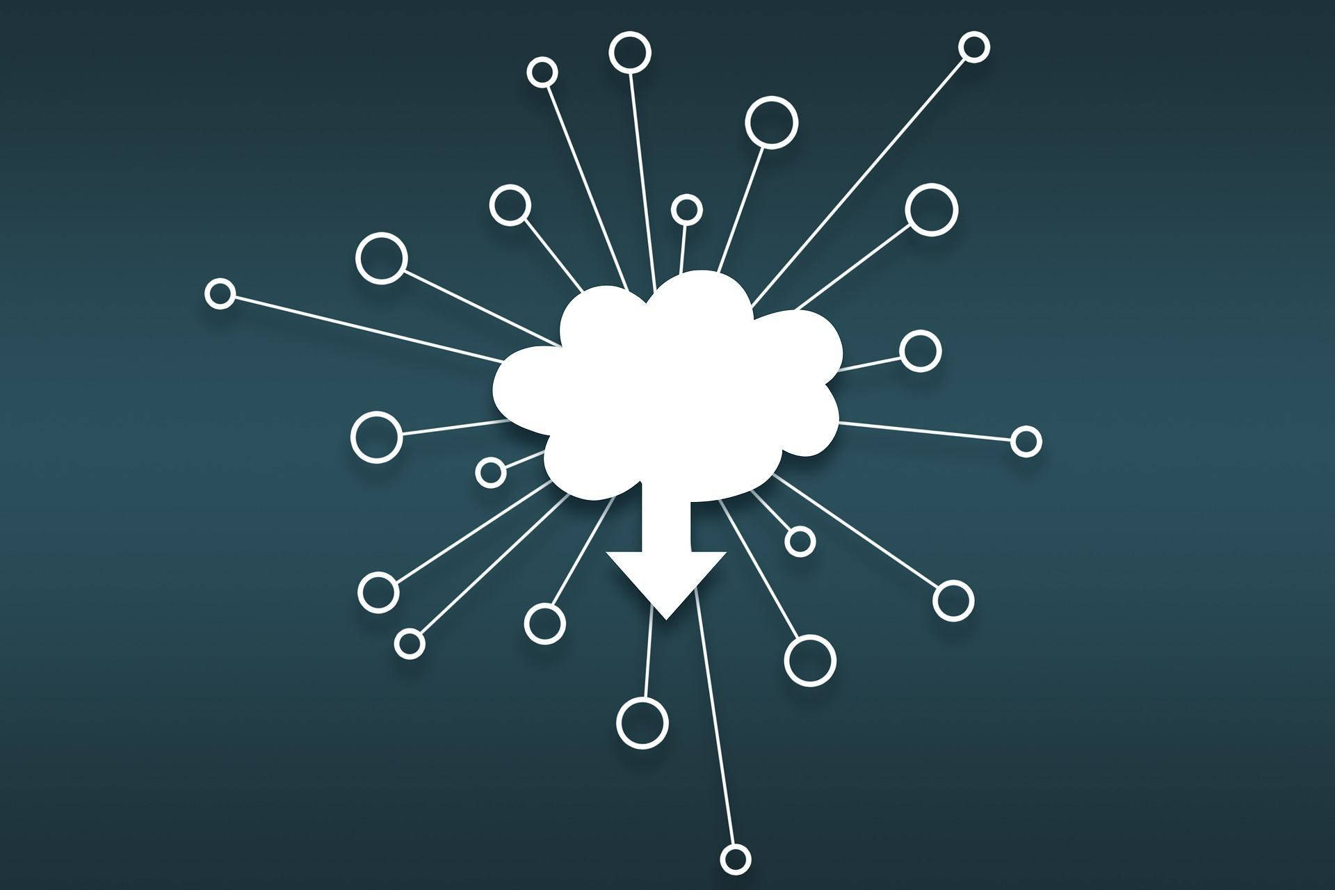cloud storage network, white cloud icon, downward arrow, Full HD Desktop Wallpaper