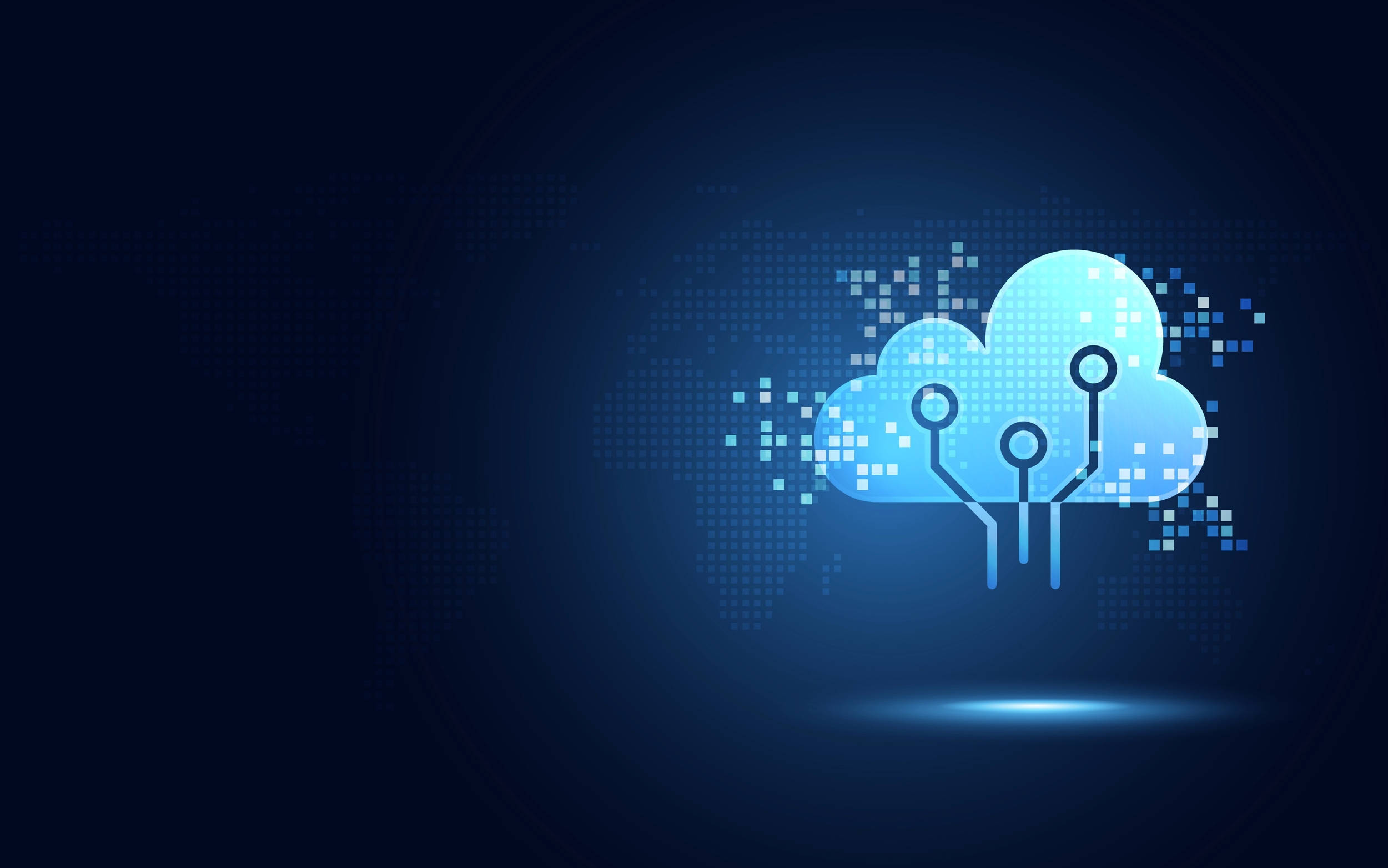 futuristic blue cloud storage, glowing blue pixelated cloud, circuit lines, Full HD Desktop Wallpaper