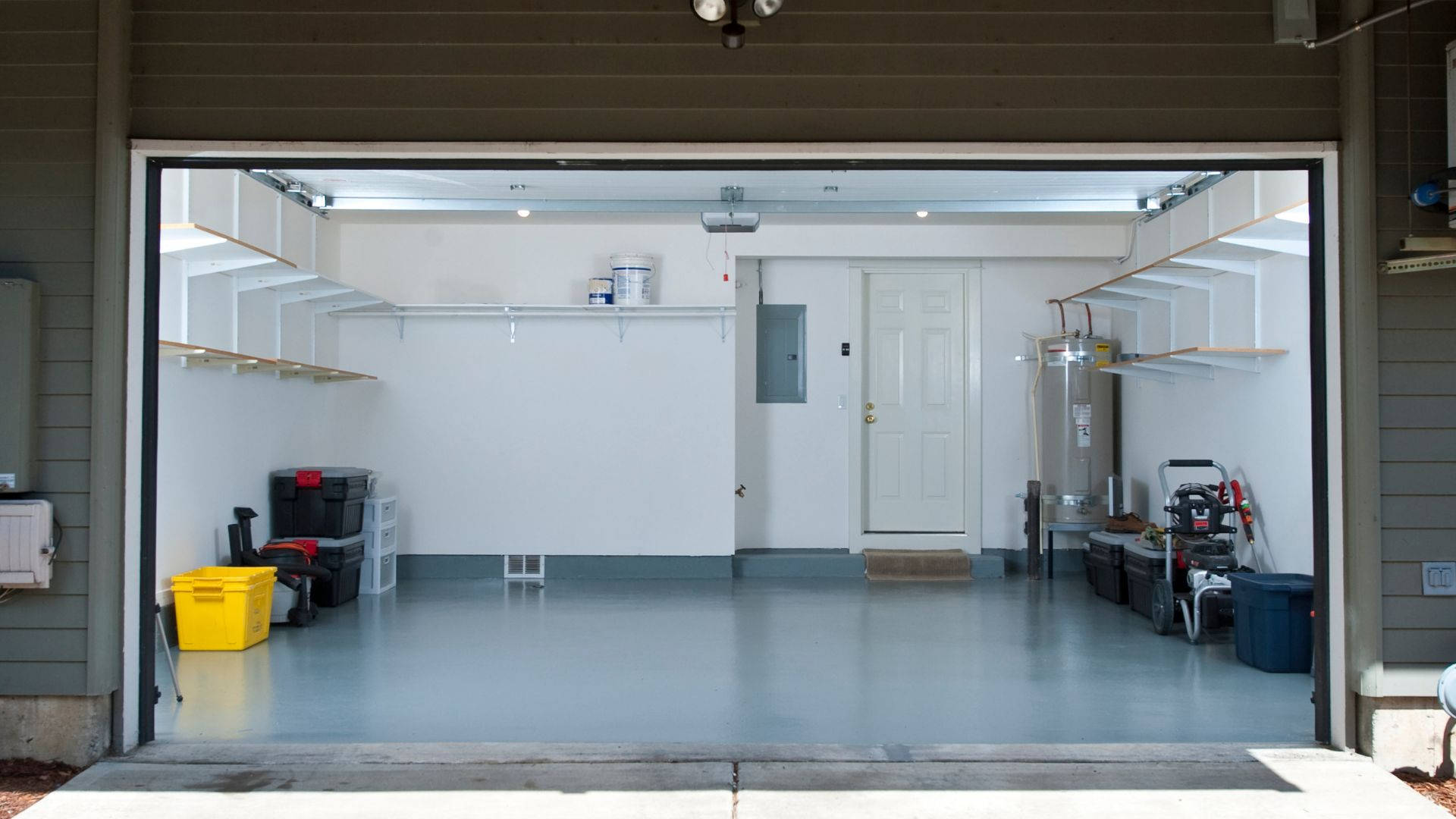 Garage, White walls, Gray floor, Full HD Desktop Wallpaper