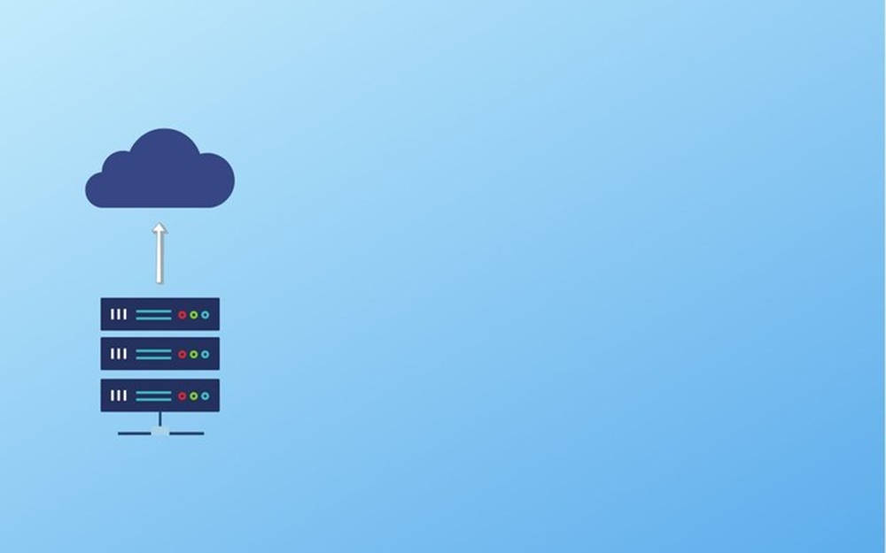 server racks, cloud icon, soft blue gradient background, SD Desktop Wallpaper
