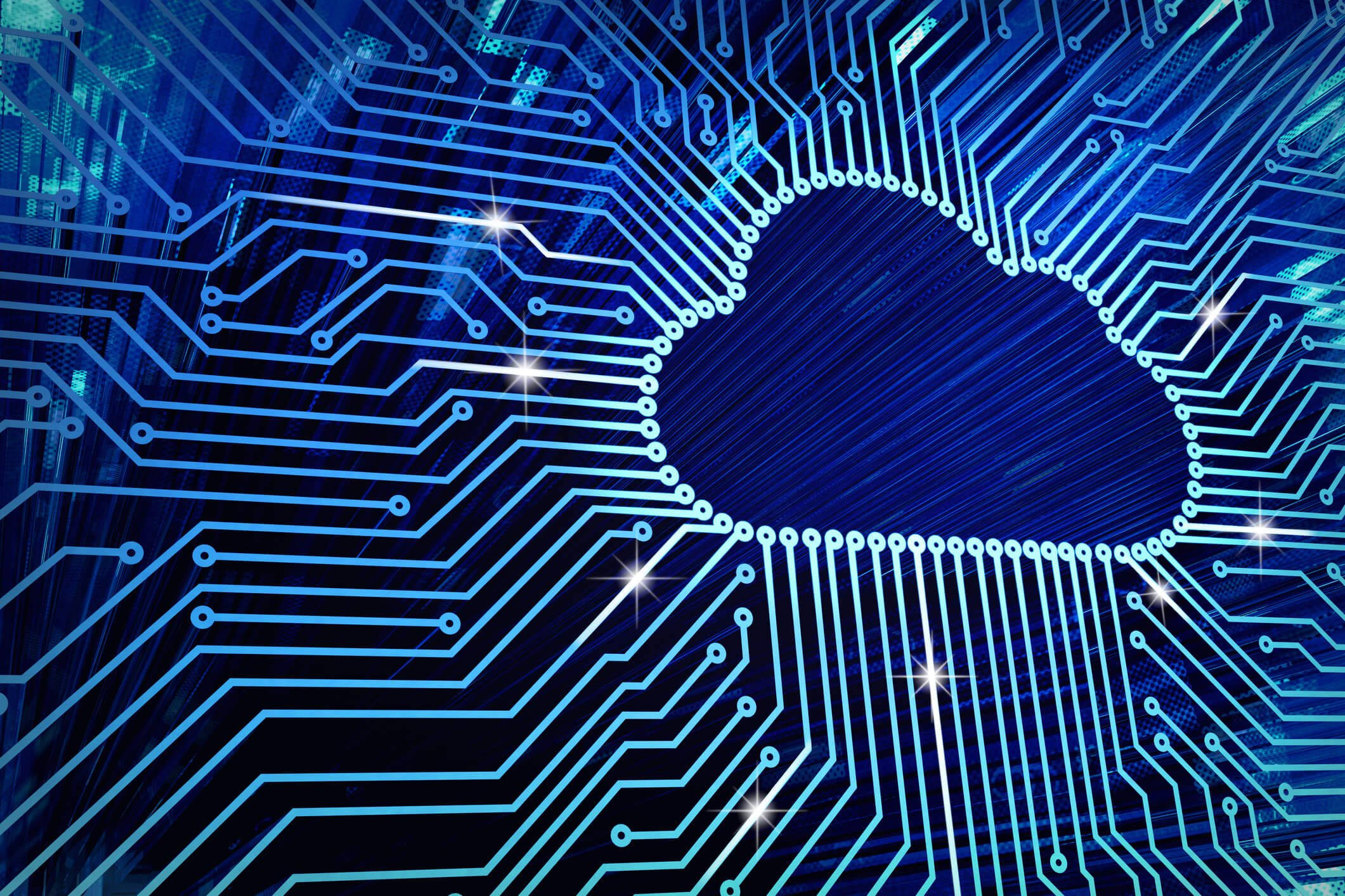 cloud storage icon, dark blue circuit board, glowing blue, Full HD Desktop Wallpaper