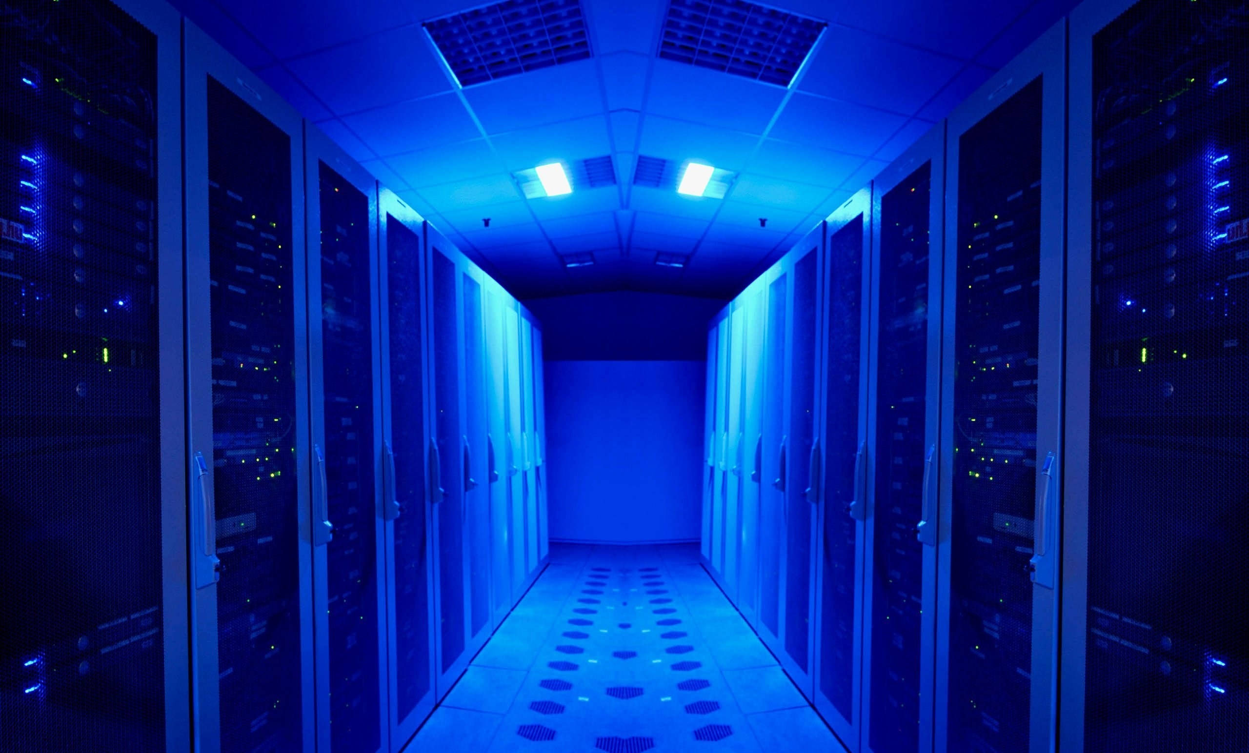 Storage, server racks, cool blue light, 2K Desktop Wallpaper