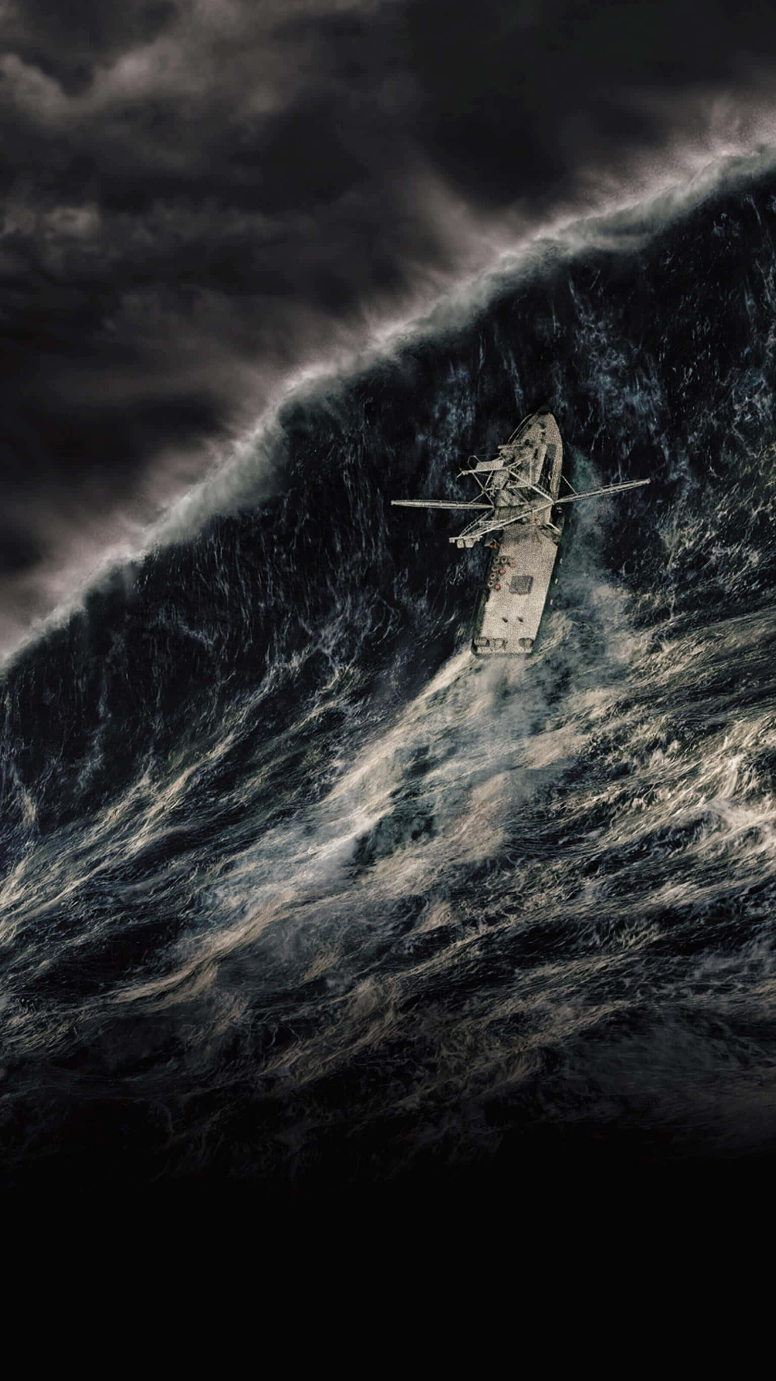 Ocean Storm, colossal churning wave, stormy sky, 2K Phone Wallpaper