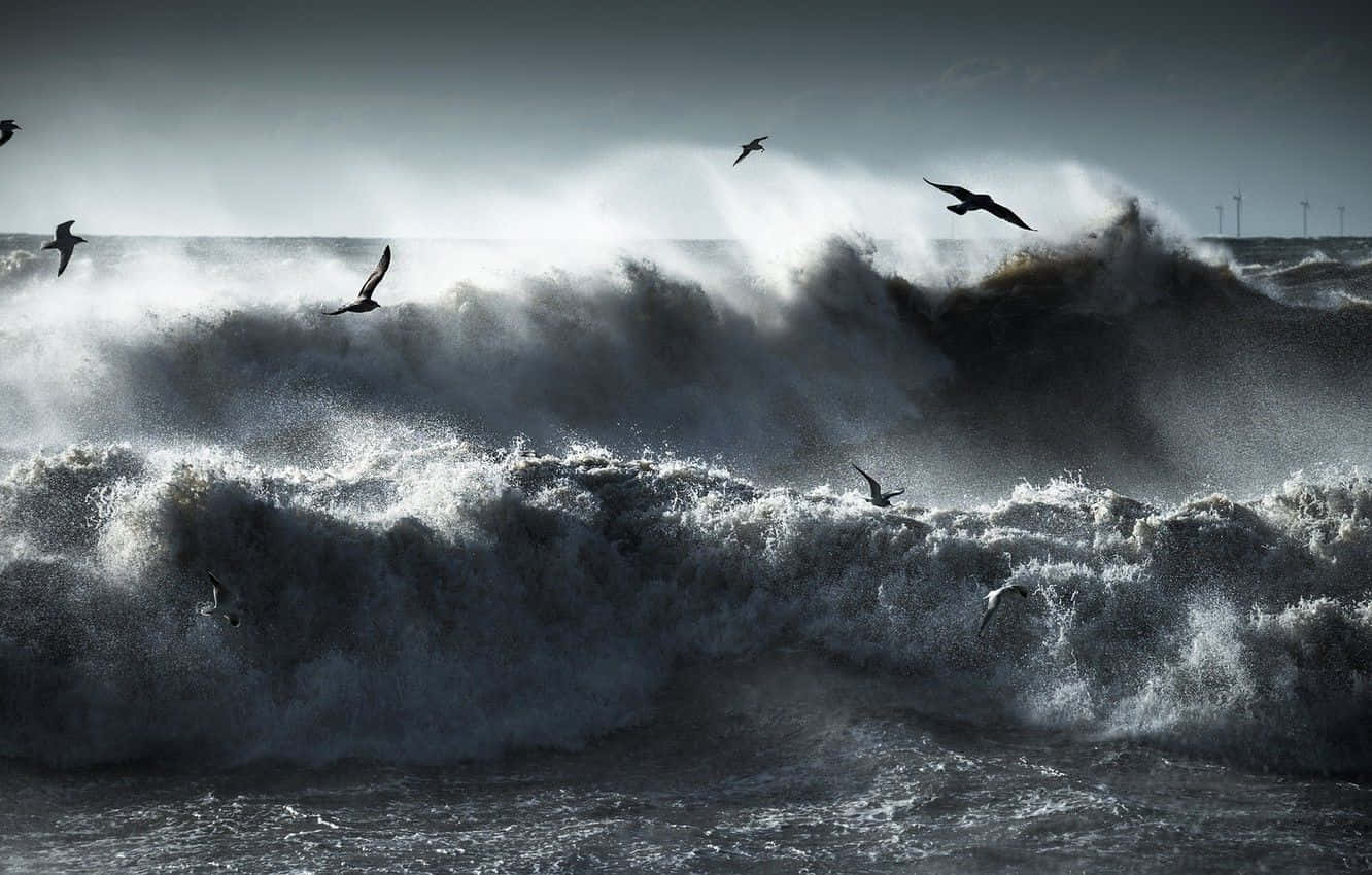 Ocean Storm, huge sea waves, spray, HD Desktop Wallpaper