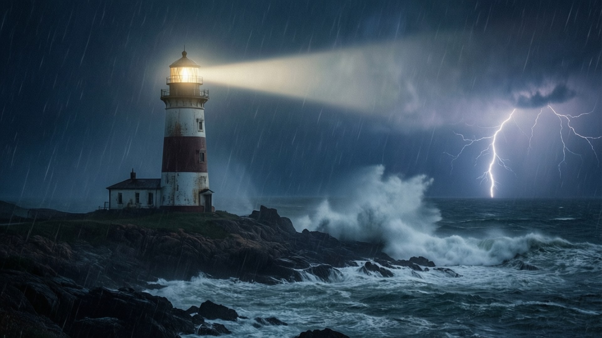 lighthouse, storm, night, Full HD Desktop Wallpaper