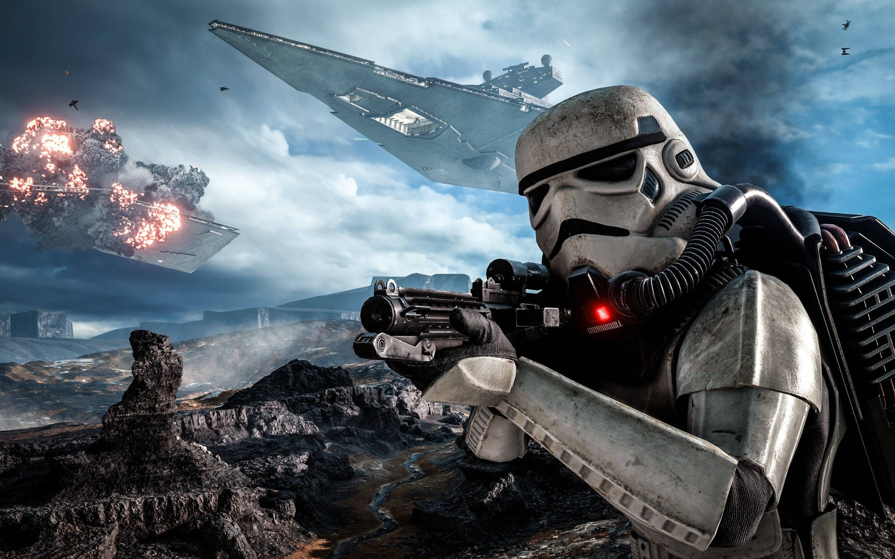 Stormtrooper, battlefield, blaster, 2K Desktop Wallpaper