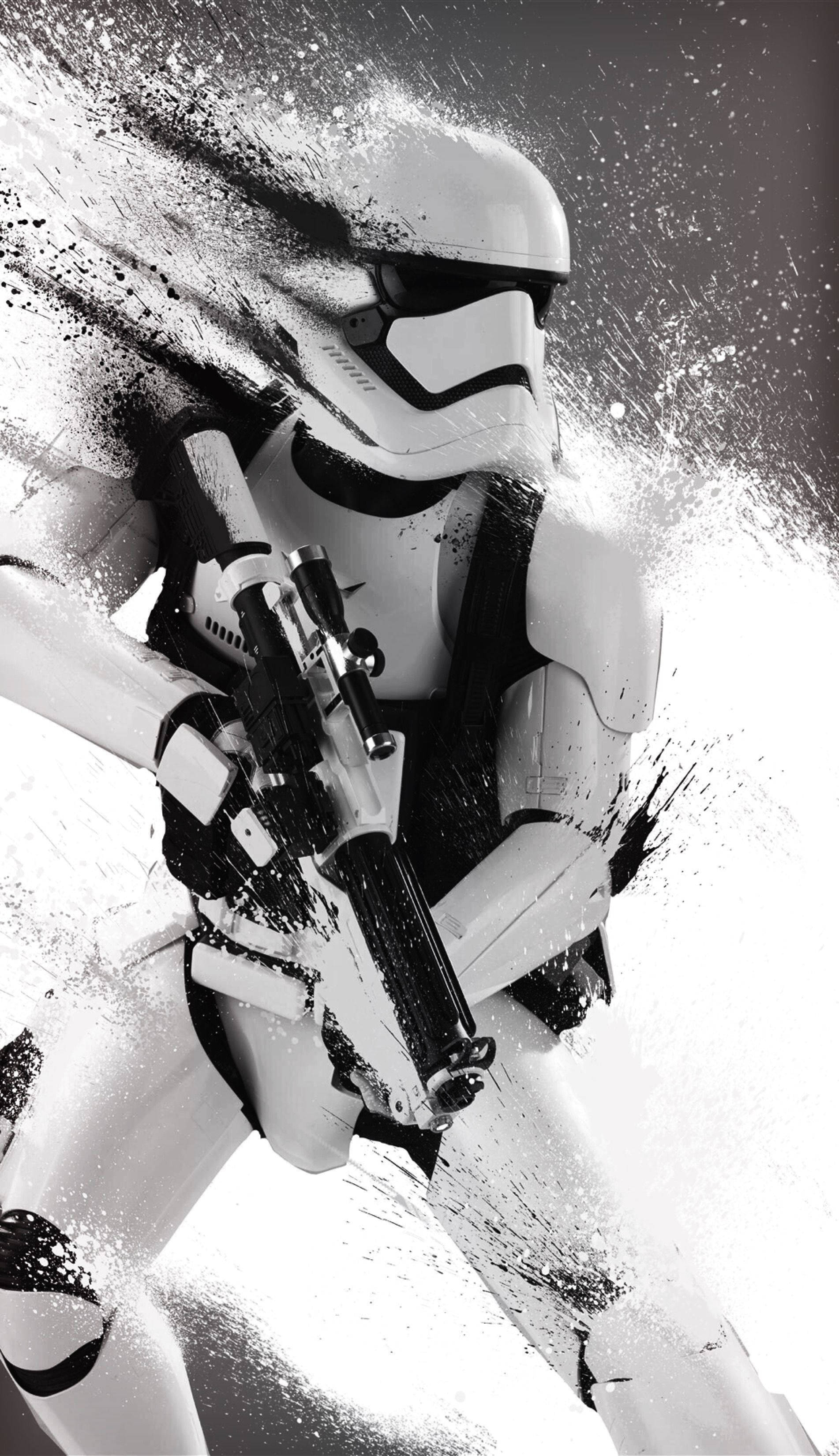 Stormtrooper, ink splatter effects, black and white background, 2K Phone Wallpaper