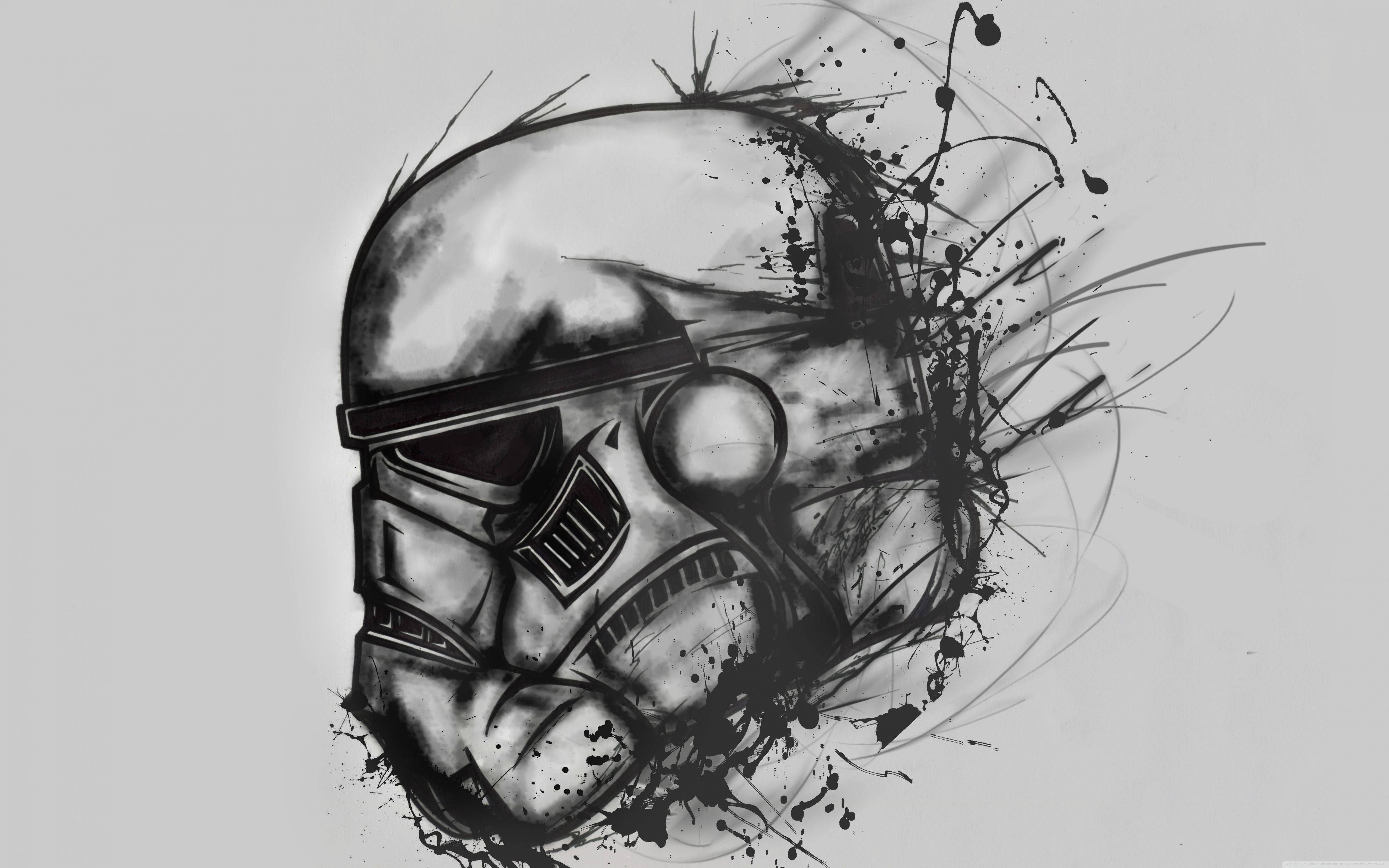 stormtrooper, charcoal painted armor, black and white illustration, 5K Desktop Wallpaper