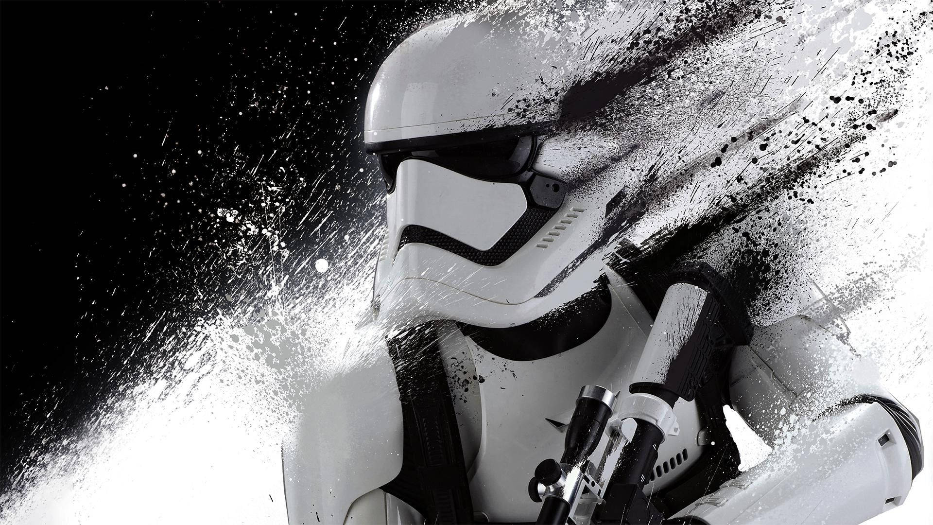 Stormtrooper, white and black paint splatter, stark black background, Full HD Desktop Wallpaper