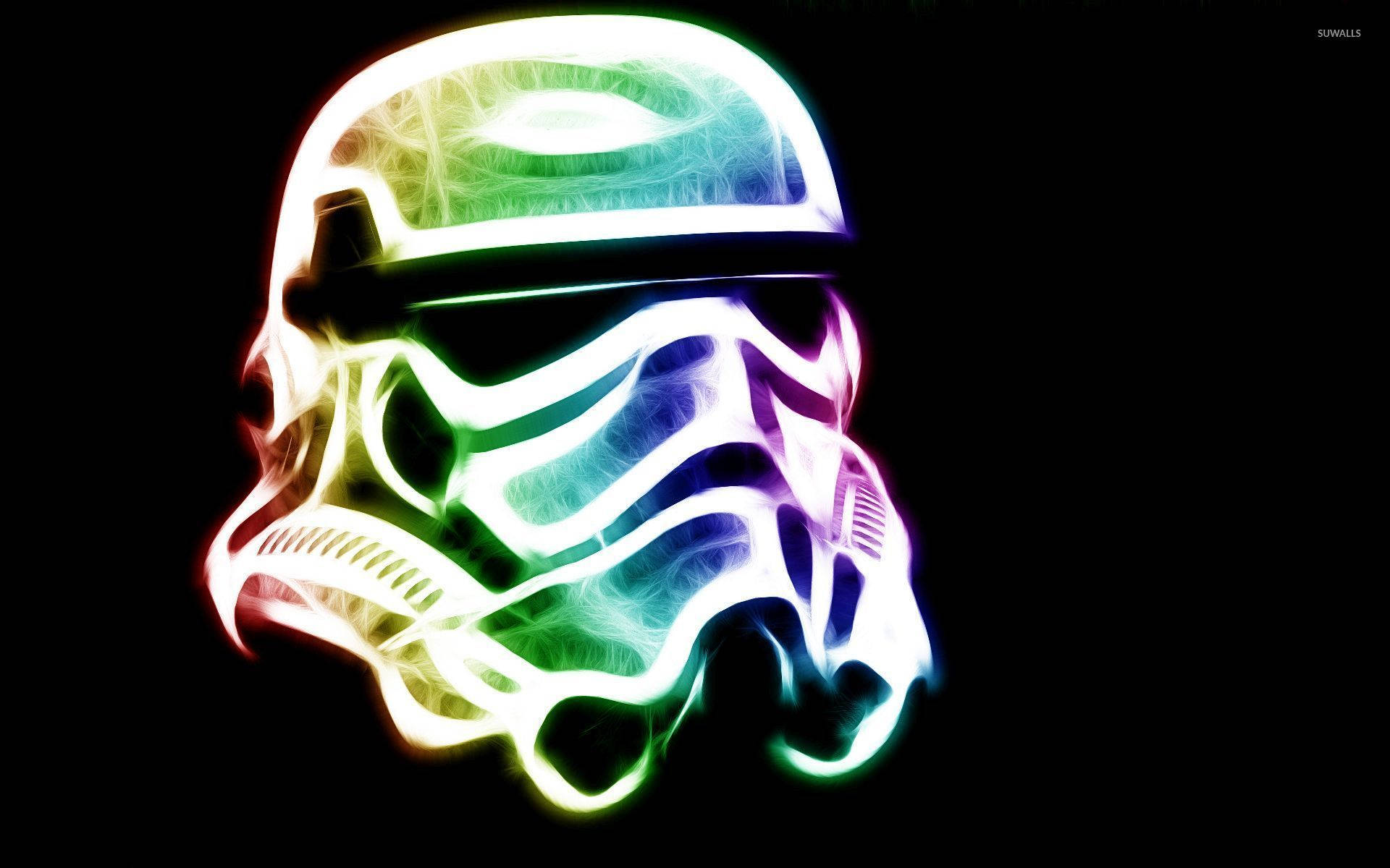 neon stormtrooper helmet, rainbow-hued, glowing, Full HD Desktop Wallpaper