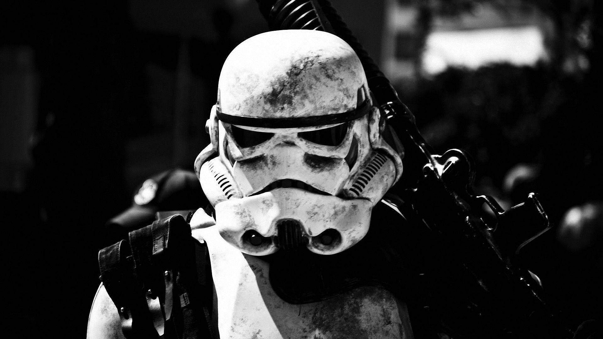 Stormtrooper, black and white, close-up, Full HD Desktop Wallpaper