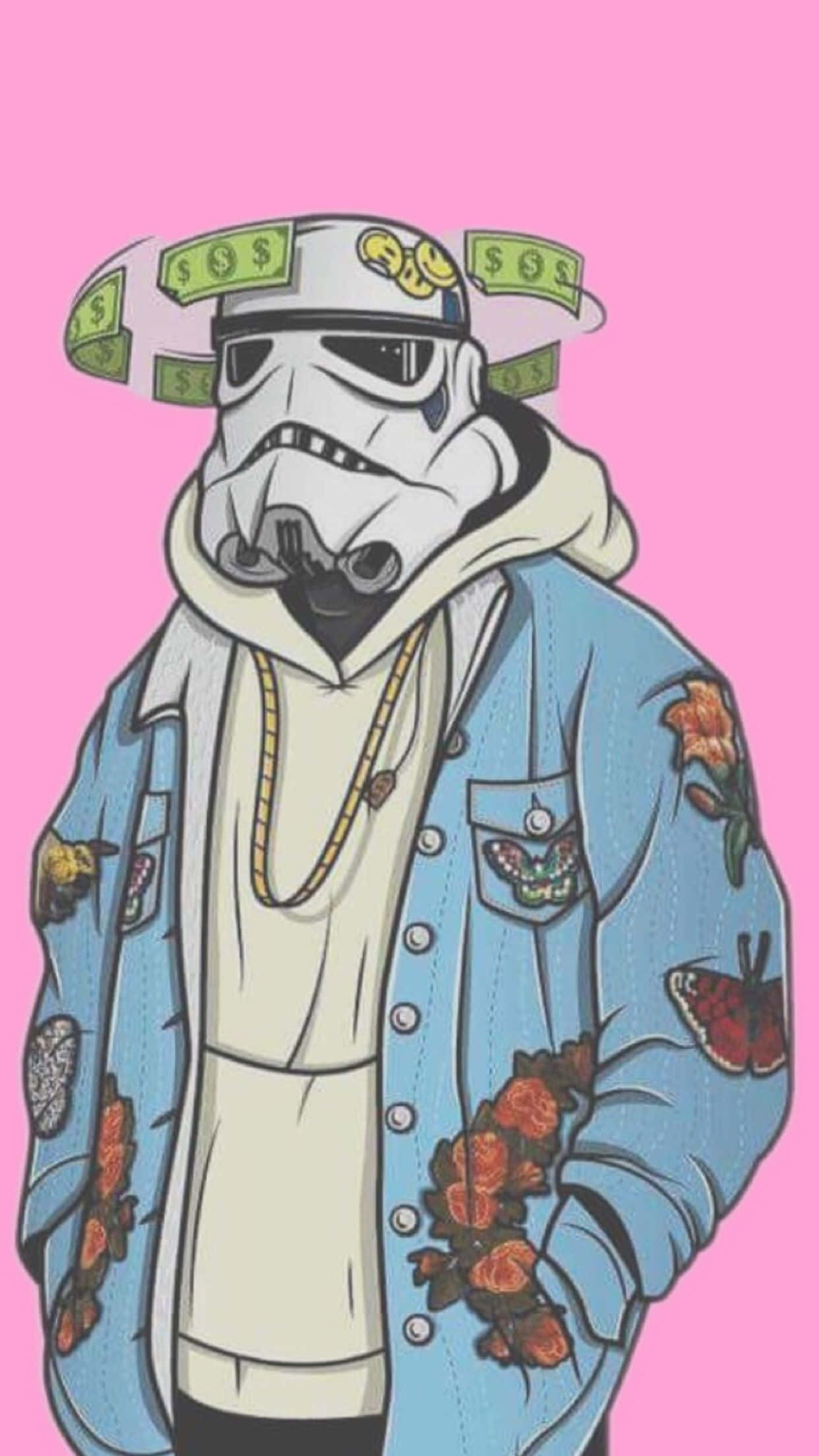 Stormtrooper, denim jacket, roses, Full HD Phone Wallpaper