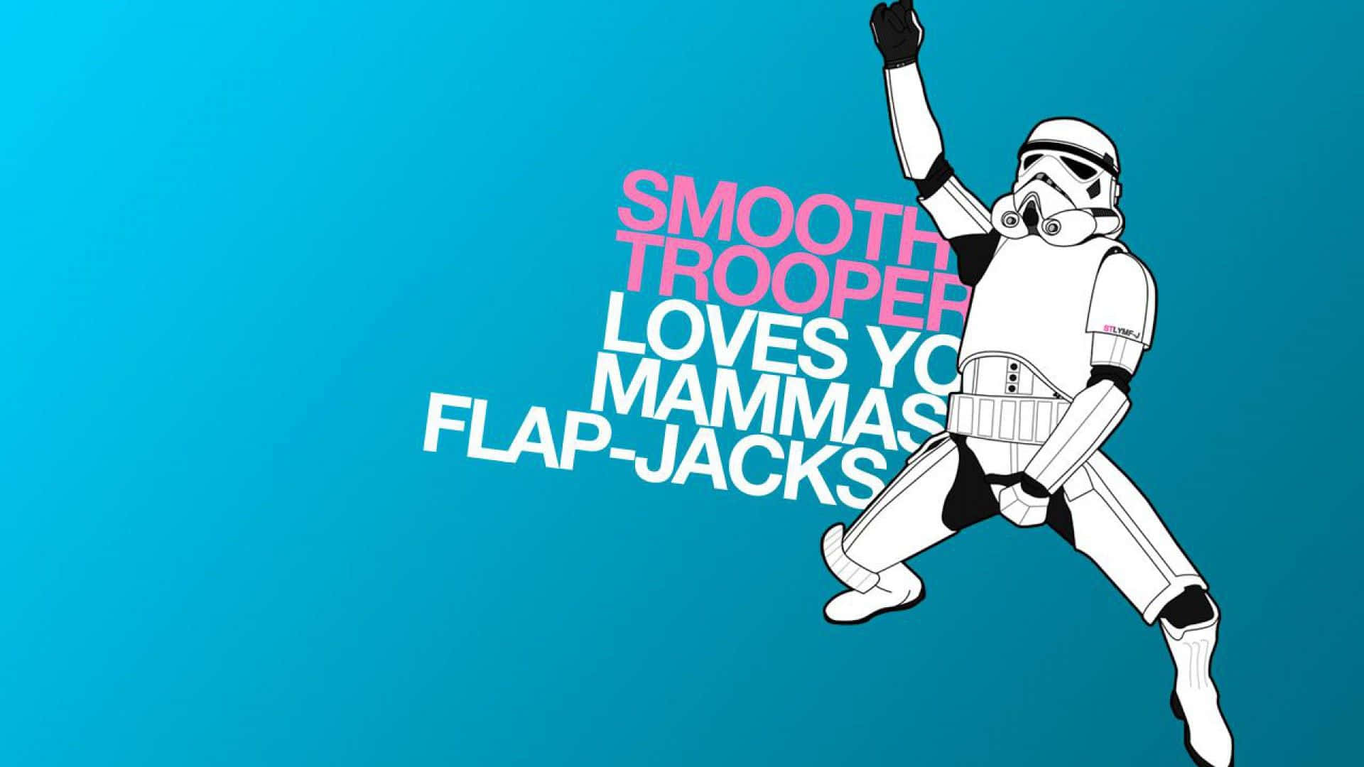 Stormtrooper, blue gradient background, bold pink and white text, Full HD Desktop Wallpaper