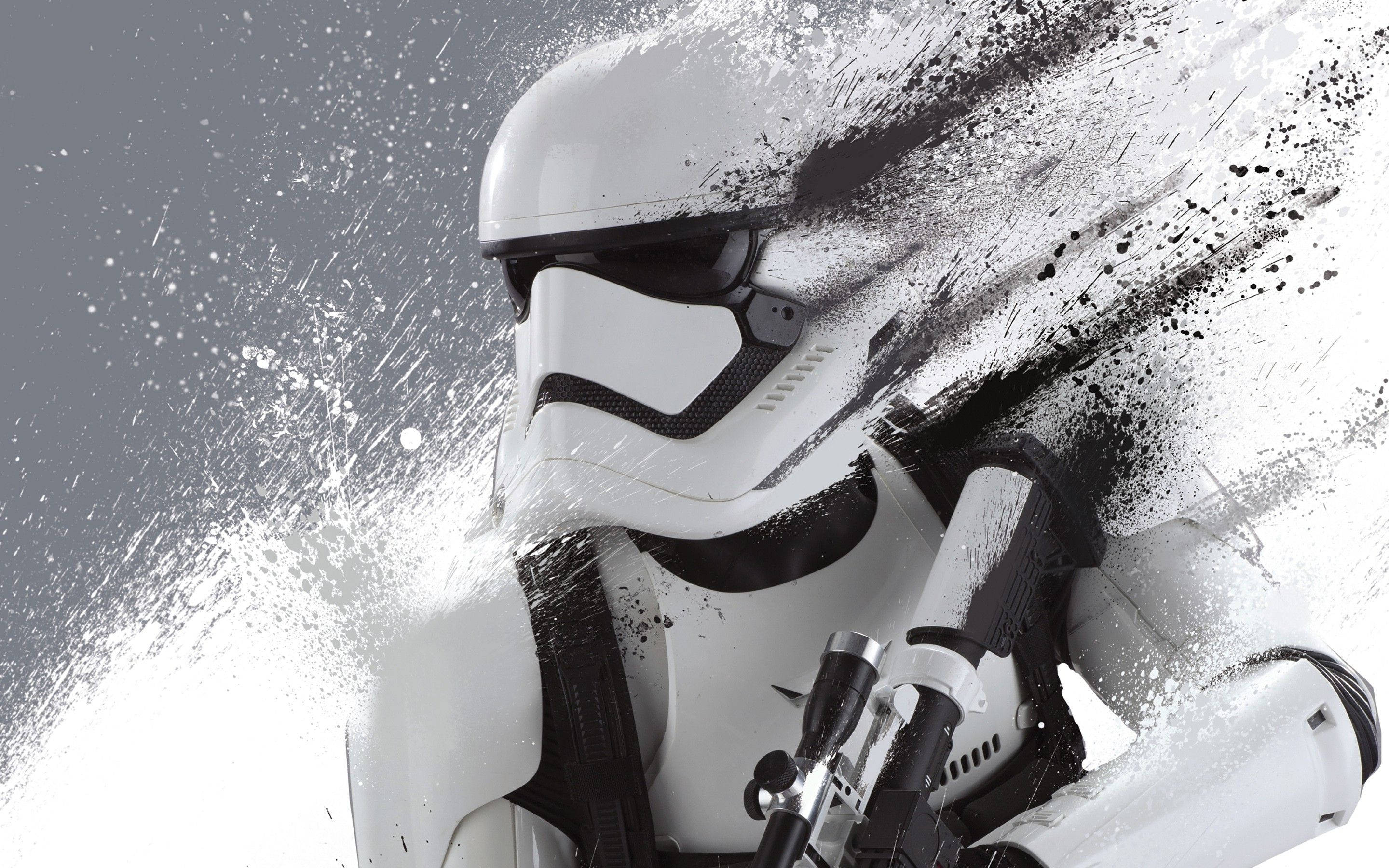 Stormtrooper, white armor, black and white splatter background, 2K Desktop Wallpaper