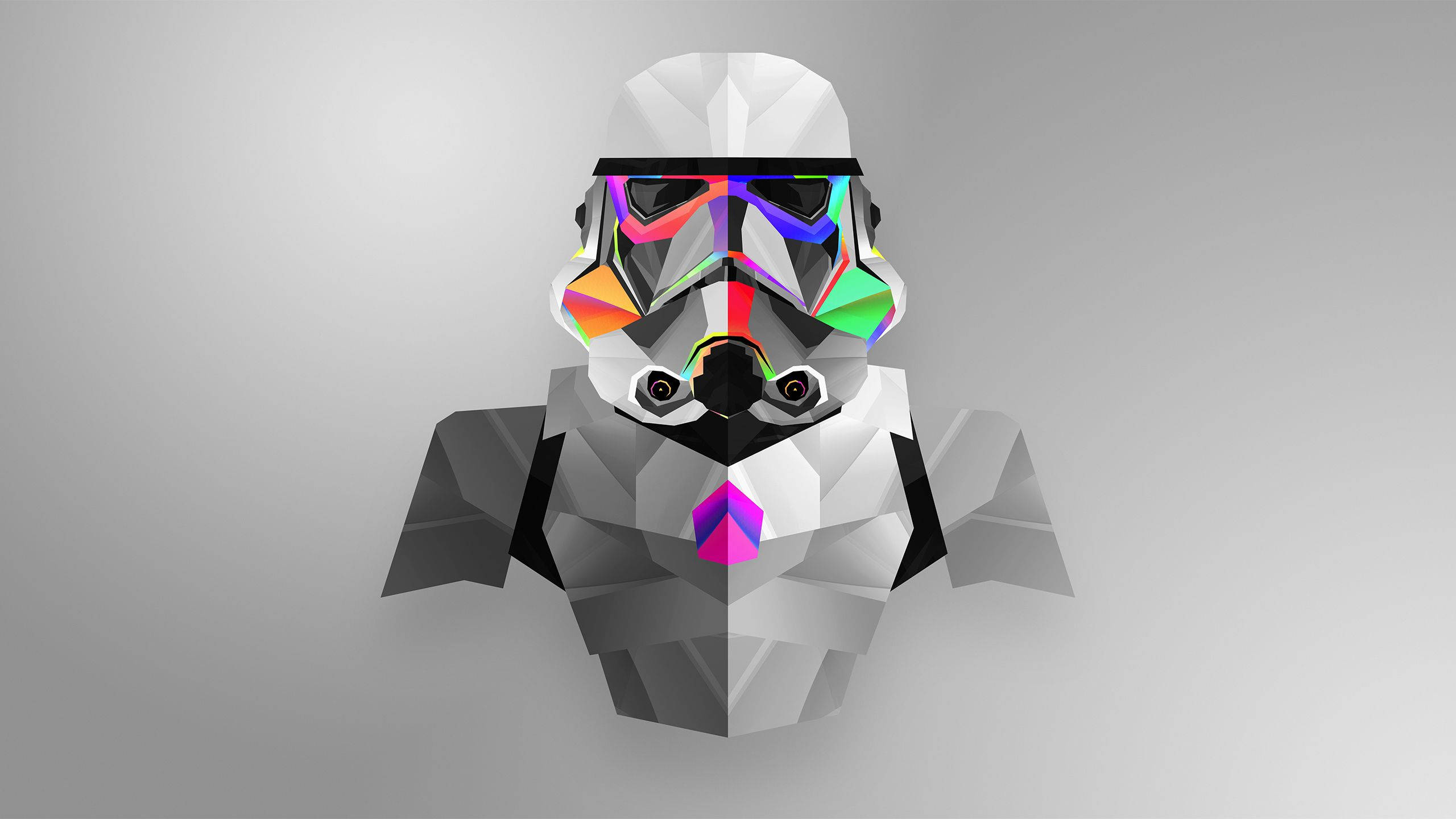 Stormtrooper, low-poly, rainbow accents, 2K Desktop Wallpaper