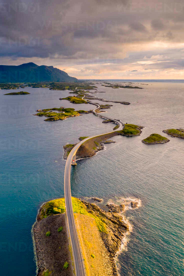 Storseisundet Bridge, scenic norway route, winding coastal road, SD Phone Wallpaper