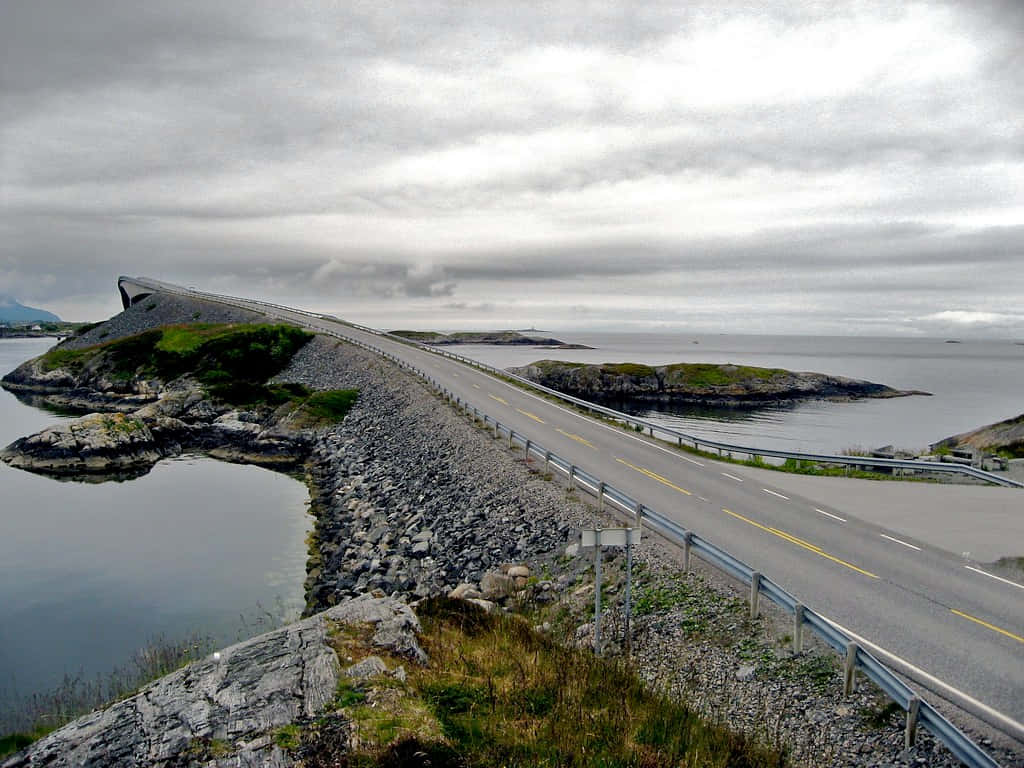 Storseisundet Bridge, coastal road, rocky islands, SD Desktop Wallpaper